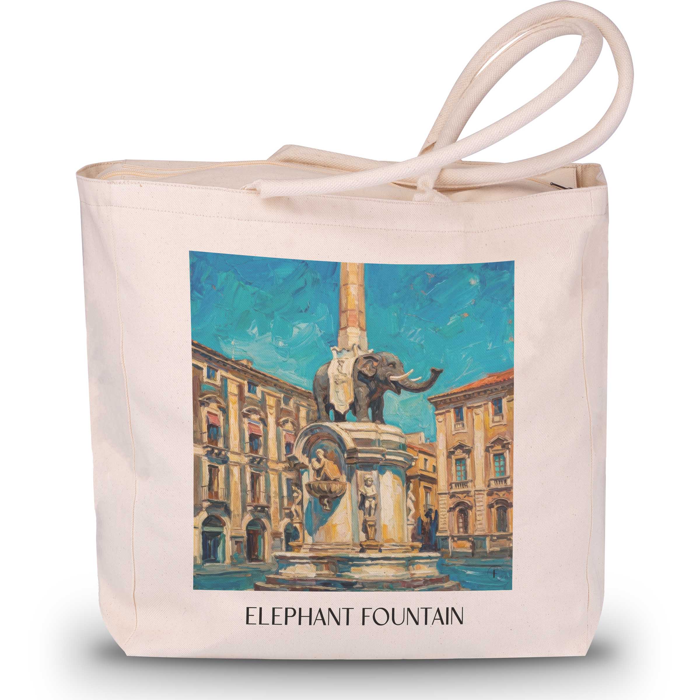 Elefantenbrunnen Shopping Tasche - Catania - Italien Tote Bag - Einkaufstasche im Ölgemälde Stil