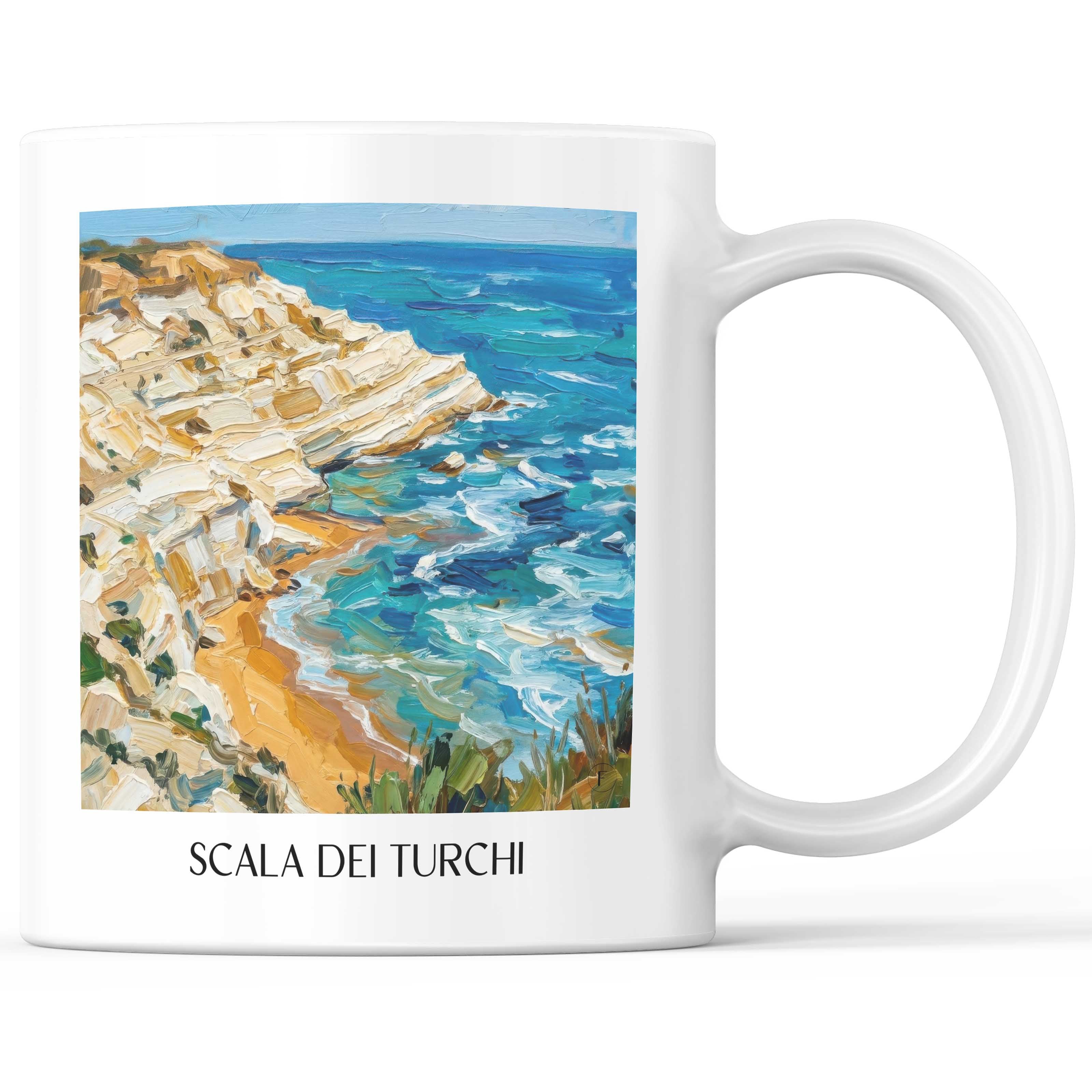 Scala dei Turchi Kaffeebecher - Sizilien - Italien Becher - Kaffeetasse im Ölgemälde Stil