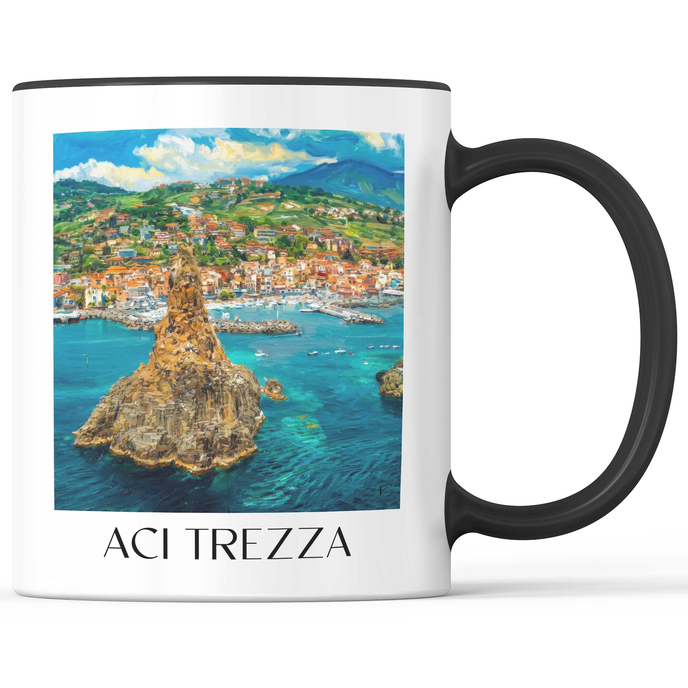 Aci Trezza Kaffeebecher - Sizilien - Italien Becher - Kaffeetasse im Ölgemälde Stil
