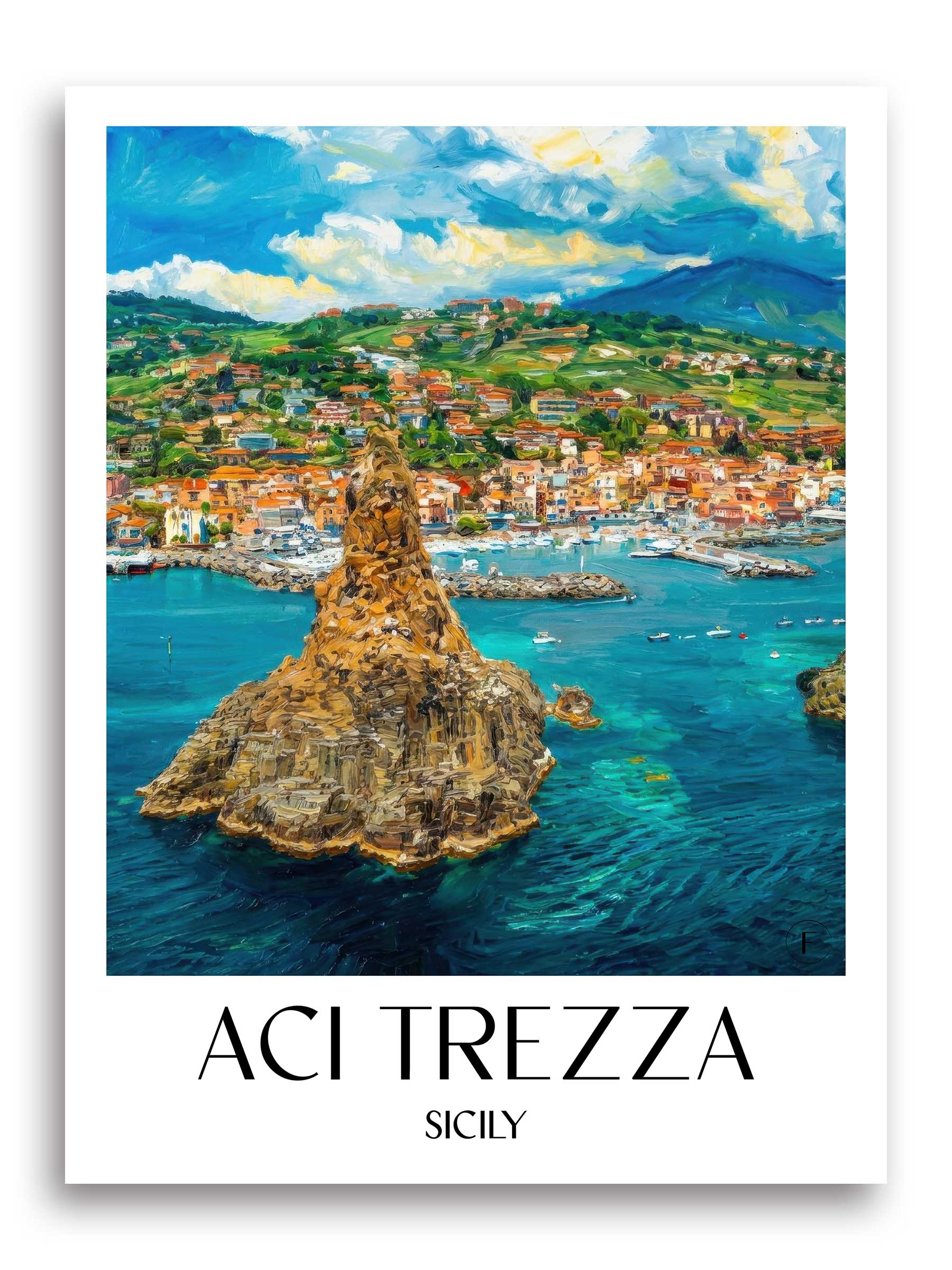 Aci Trezza Poster - Sizilien - Italien Kunstdruck - Ölgemälde von A4 bis A1