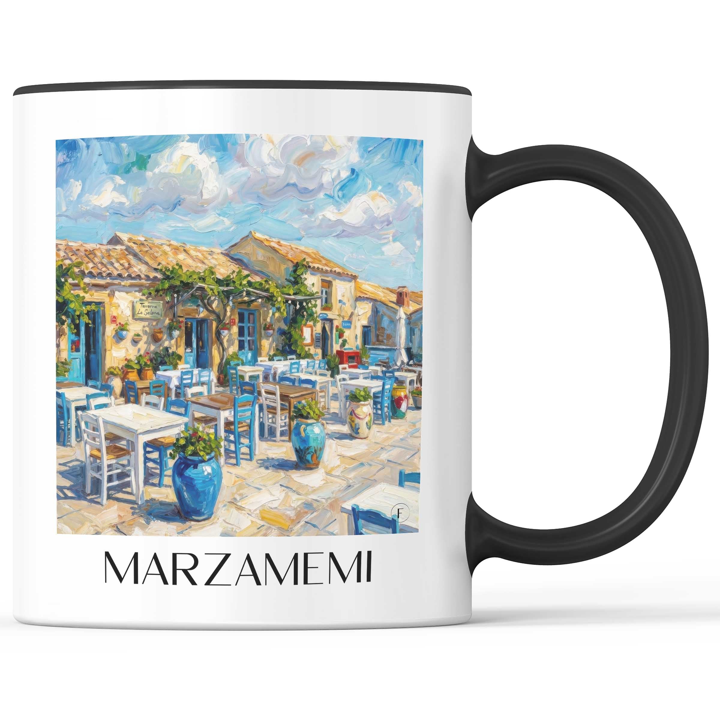 Marzamemi Kaffeebecher - Sizilien - Italien Becher - Kaffeetasse im Ölgemälde Stil