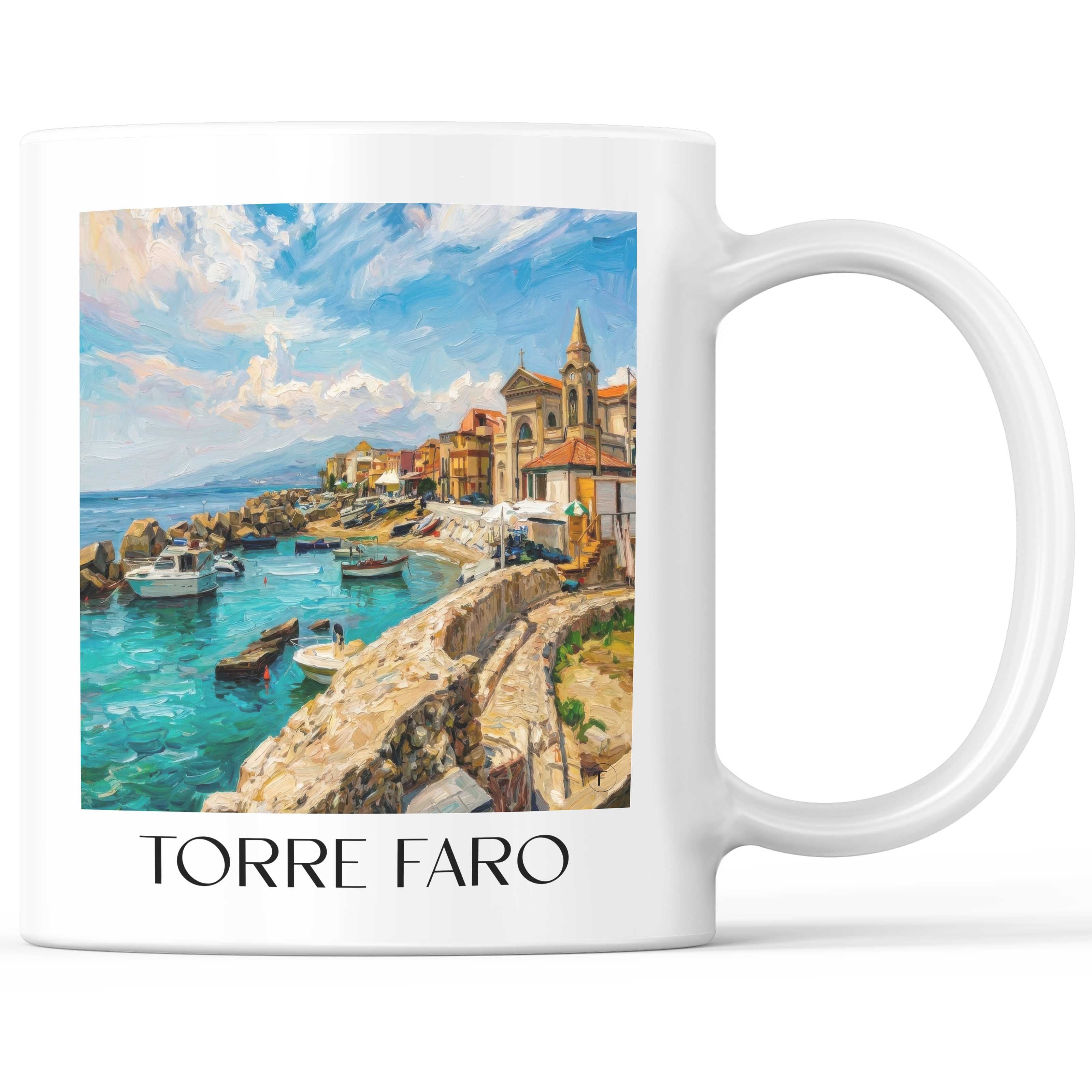 Torre Faro Kaffeebecher - Messina - Italien Becher - Kaffeetasse im Ölgemälde Stil