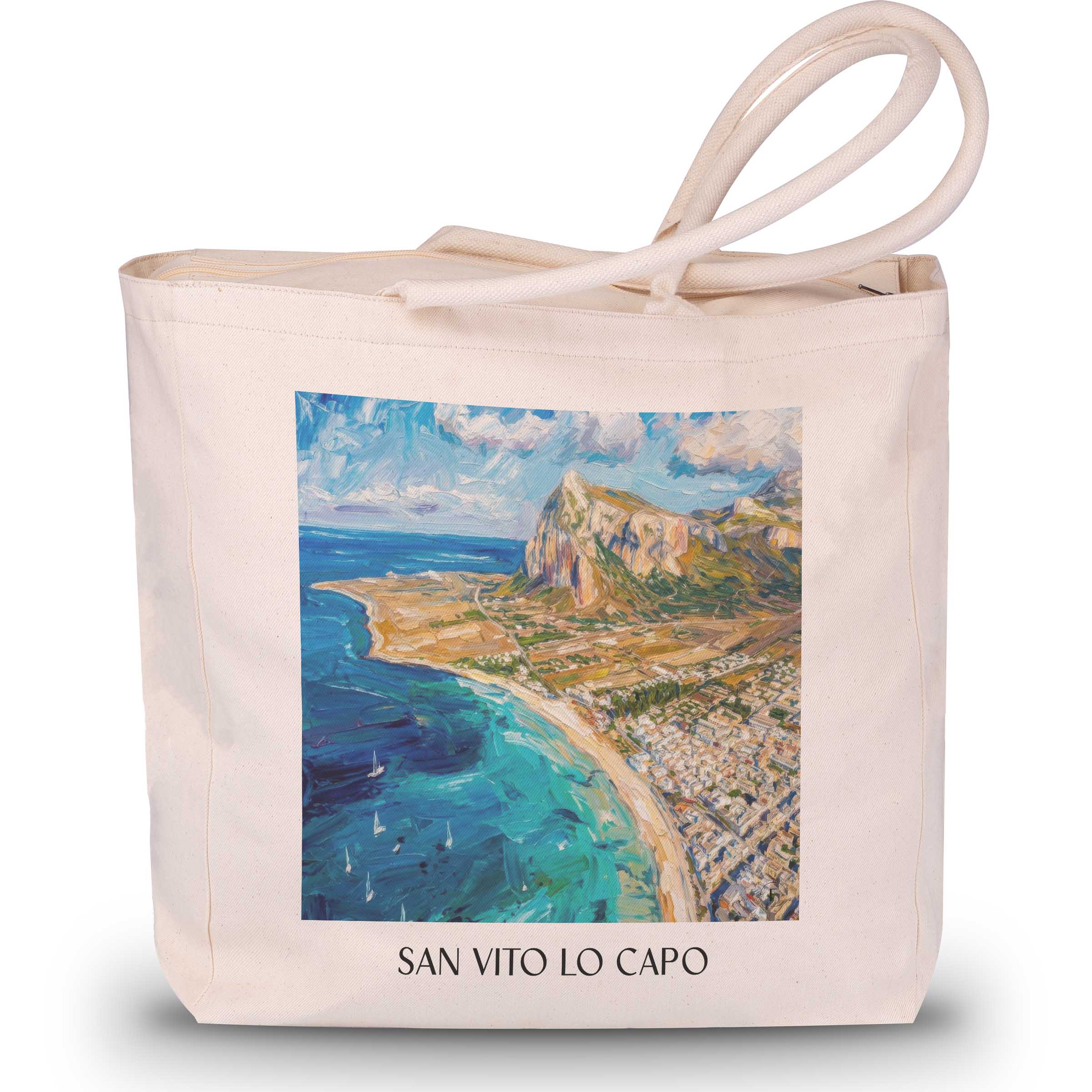 San Vito Lo Capo Shopping Tasche - Sizilien - Italien Tote Bag - Einkaufstasche im Ölgemälde Stil