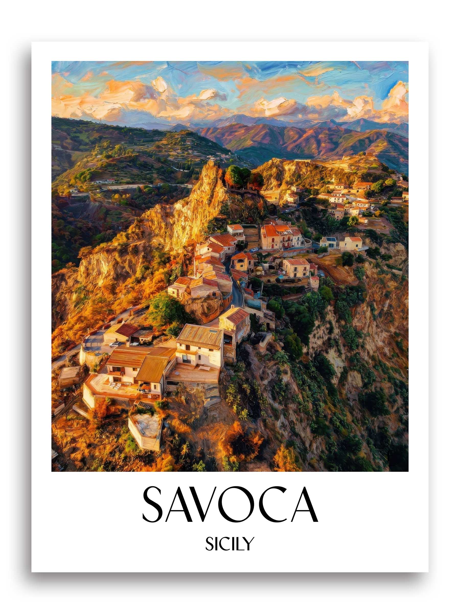 Savoca Poster - Sizilien - Italien Kunstdruck - Ölgemälde von A4 bis A1