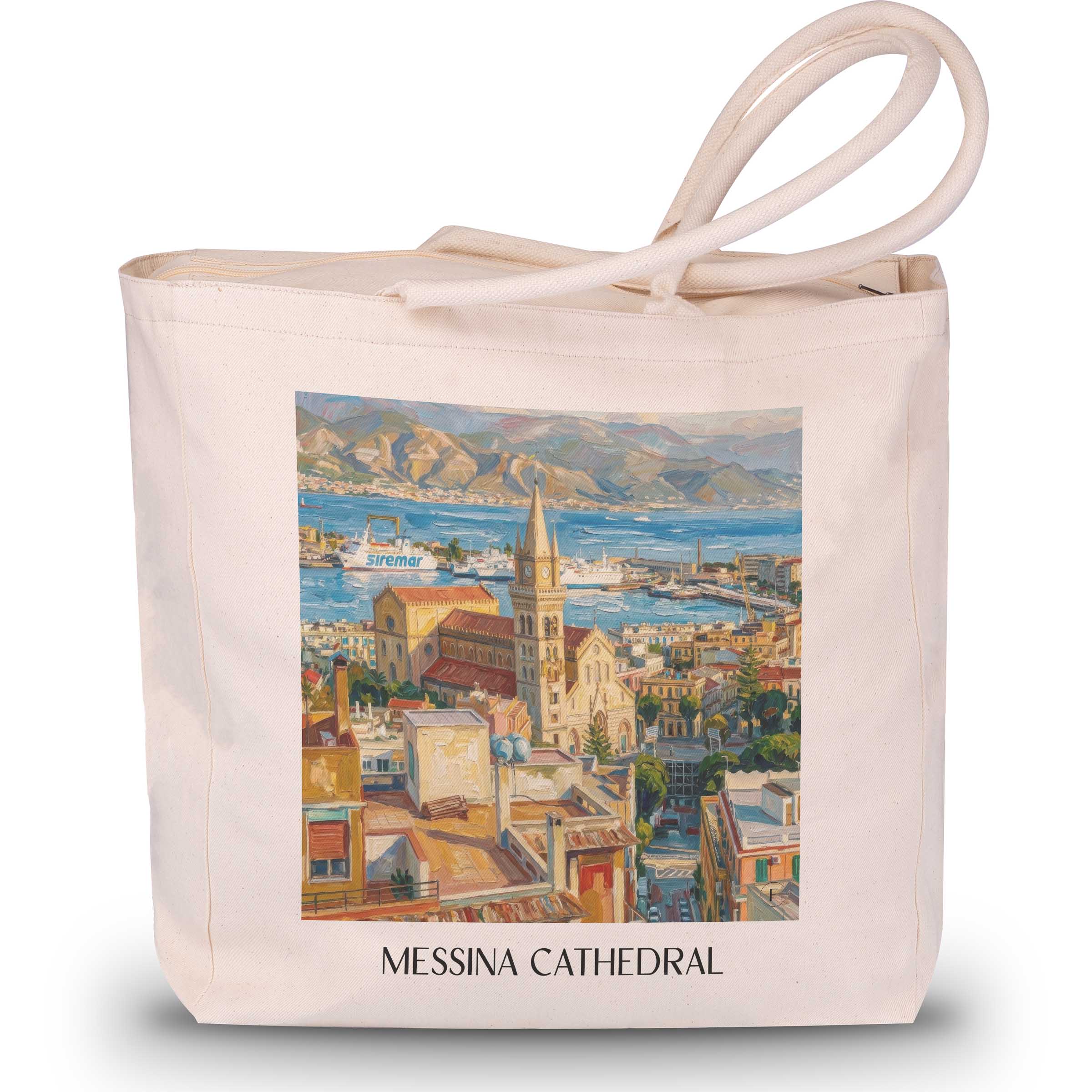 Kathedrale von Messina Shopping Tasche - Sizilien - Italien Tote Bag - Einkaufstasche im ĂlgemĂ€lde Stil