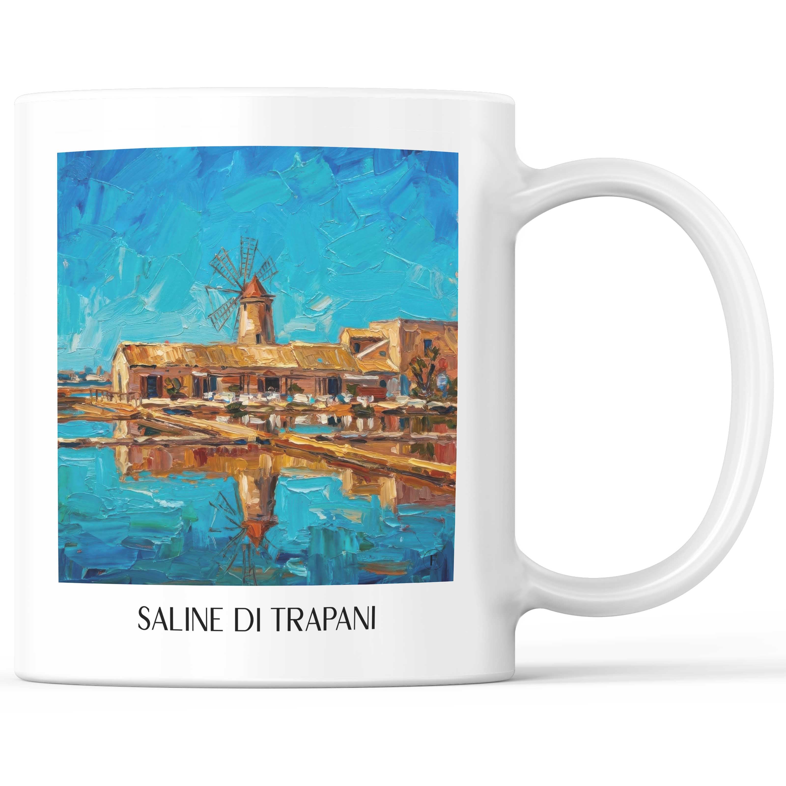 Saline di Trapani Kaffeebecher - Sizilien - Italien Becher - Kaffeetasse im Ölgemälde Stil