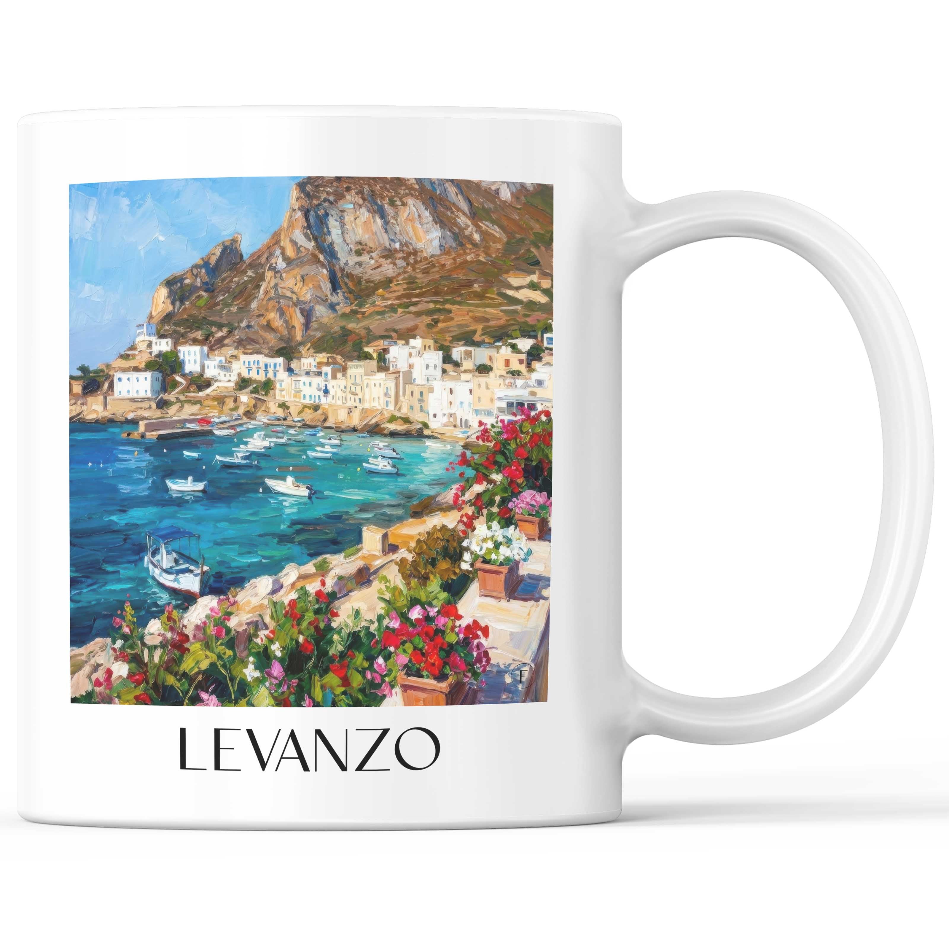 Levanzo Kaffeebecher - Trapani - Italien Becher - Kaffeetasse im Ölgemälde Stil