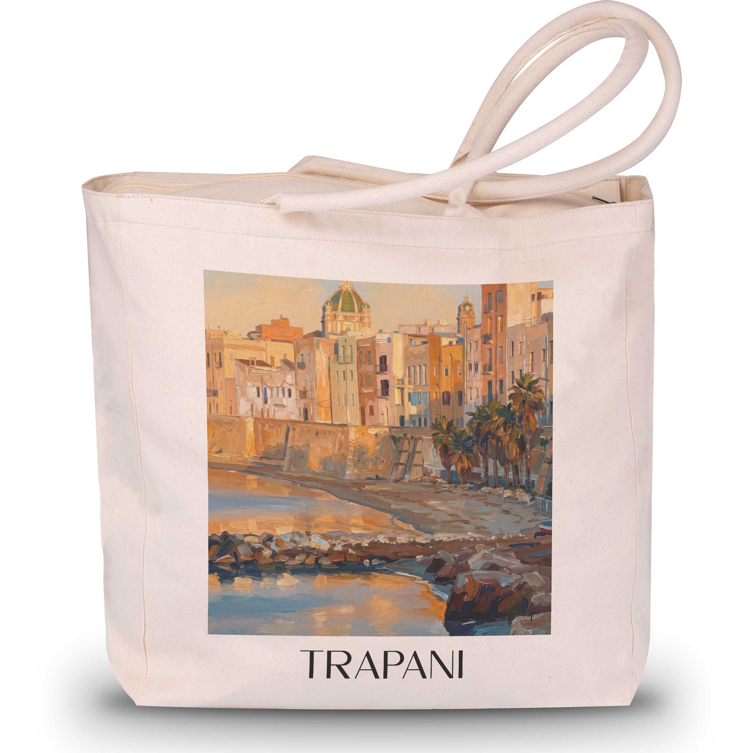 Trapani Shopping Tasche - Sizilien - Italien Tote Bag - Einkaufstasche im Ölgemälde Stil