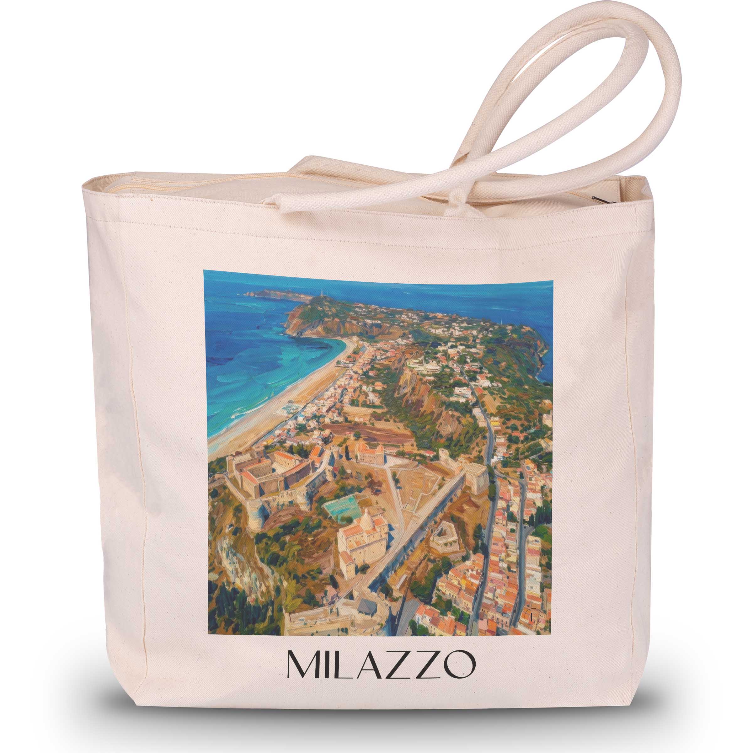 Milazzo Shopping Tasche - Sizilien - Italien Tote Bag - Einkaufstasche im Ölgemälde Stil