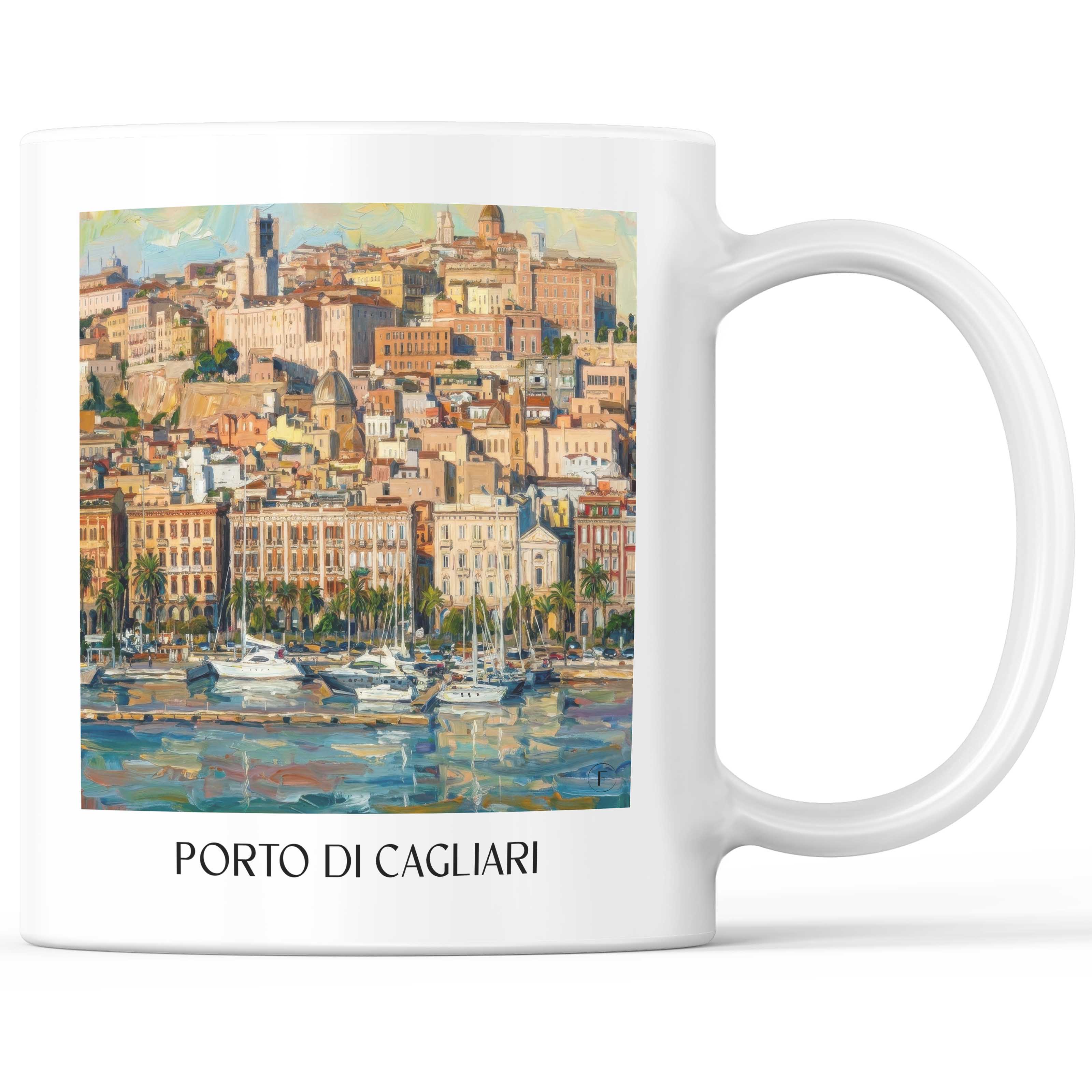 Porto di Cagliari Kaffeebecher - Sardinien - Italien Becher - Kaffeetasse im Ölgemälde Stil