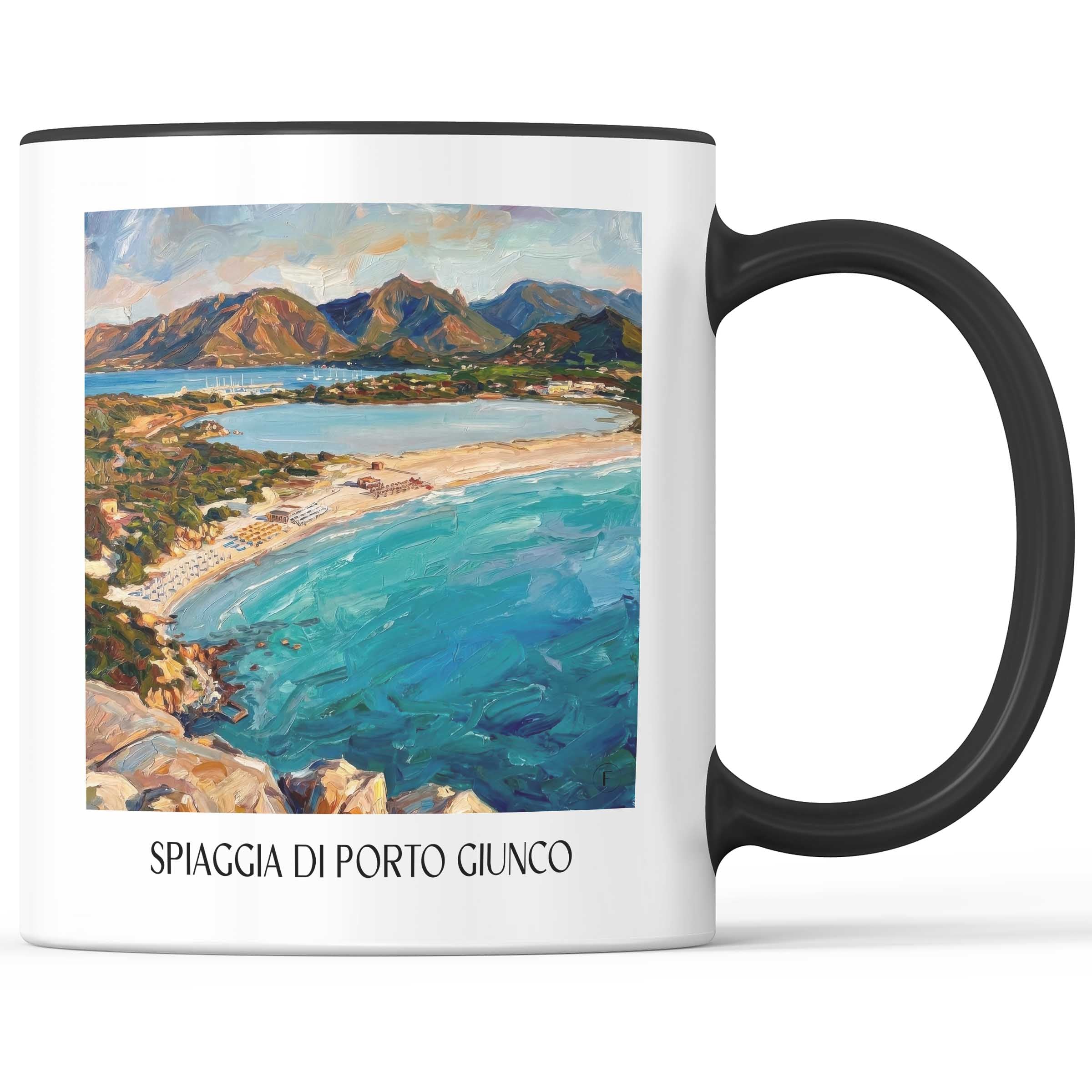 Spiaggia di Porto Giunco Kaffeebecher - Sardinien - Italien Becher - Kaffeetasse im Ölgemälde Stil