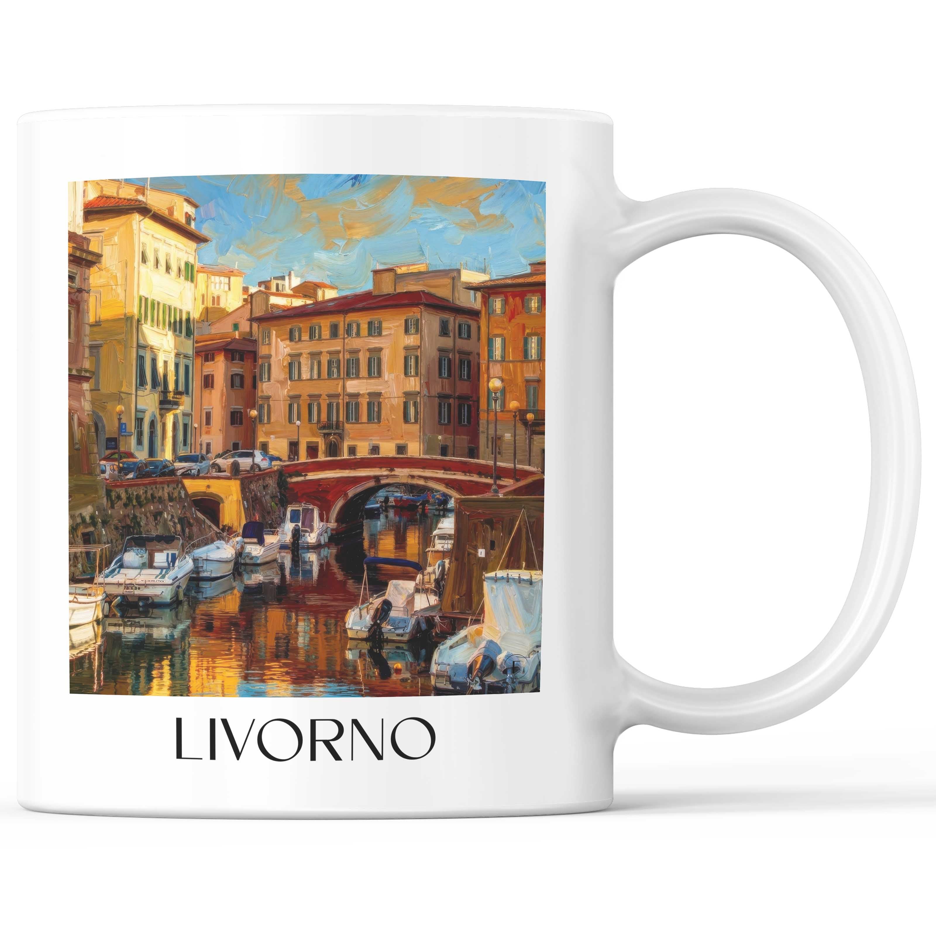 Livorno Kaffeebecher - Toskana - Italien Becher - Kaffeetasse im Ölgemälde Stil