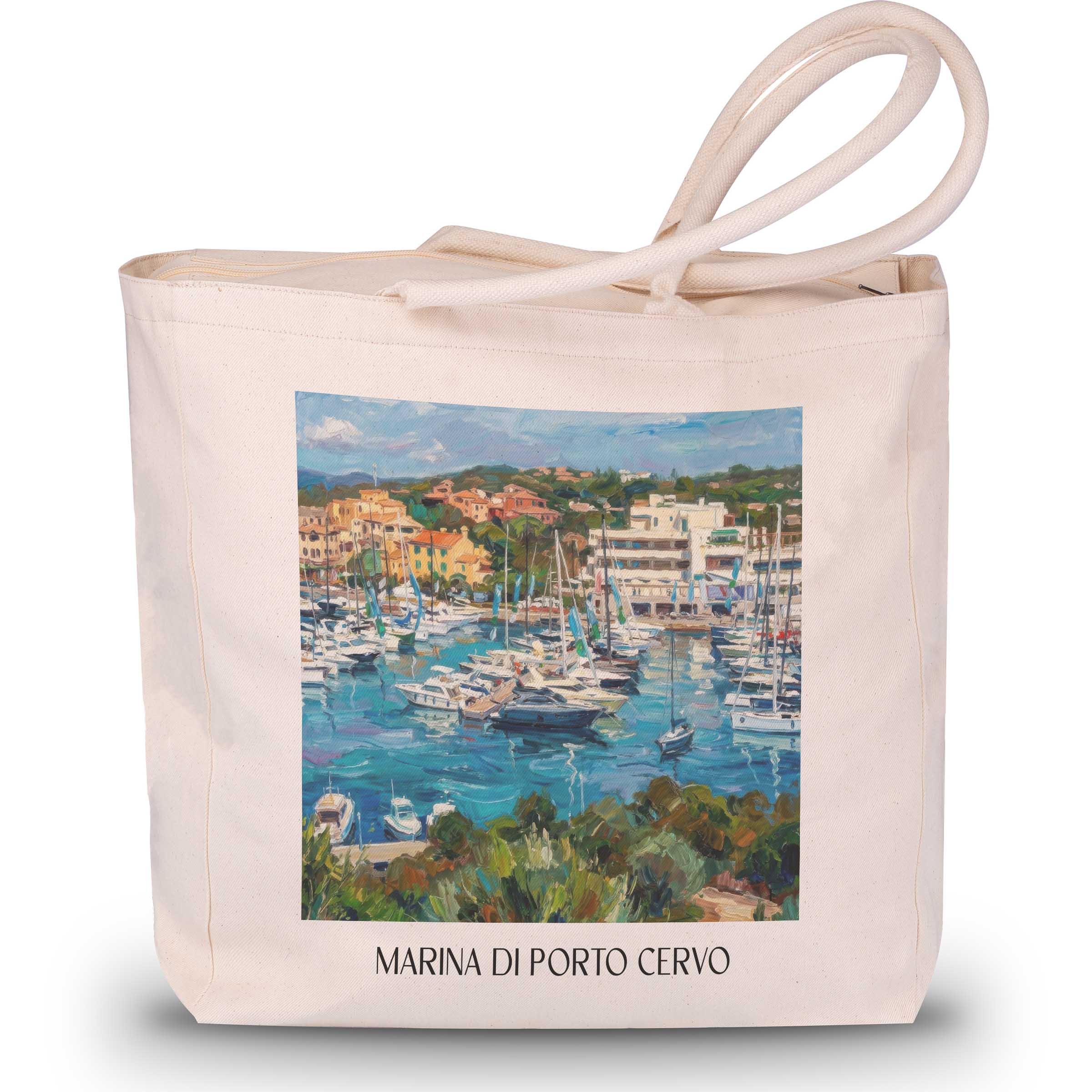 Marina di Porto Cervo Shopping Tasche - Sardinien - Italien Tote Bag - Einkaufstasche im Ölgemälde Stil