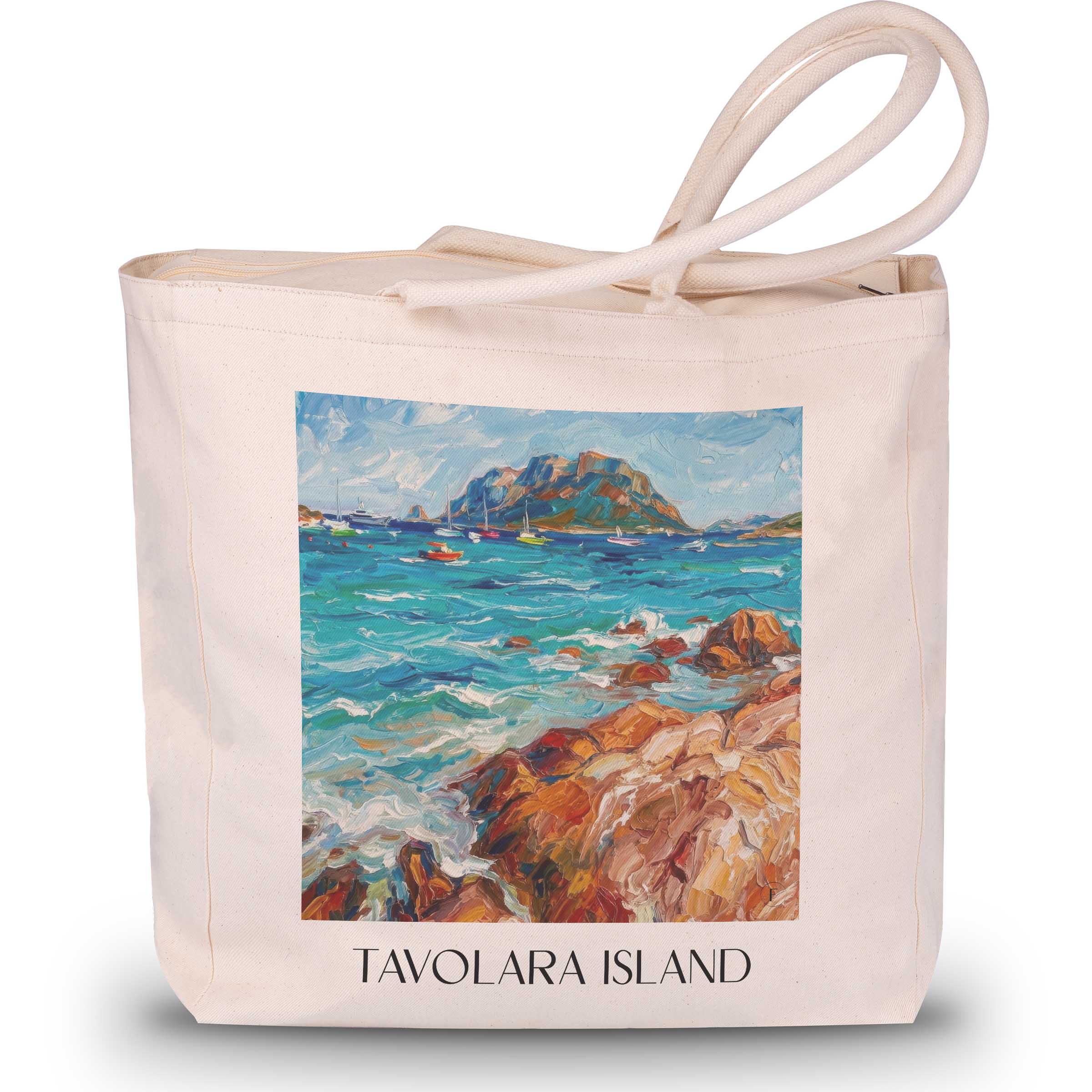 Isola di Tavolara Shopping Tasche - Sardinien - Italien Tote Bag - Einkaufstasche im Ölgemälde Stil