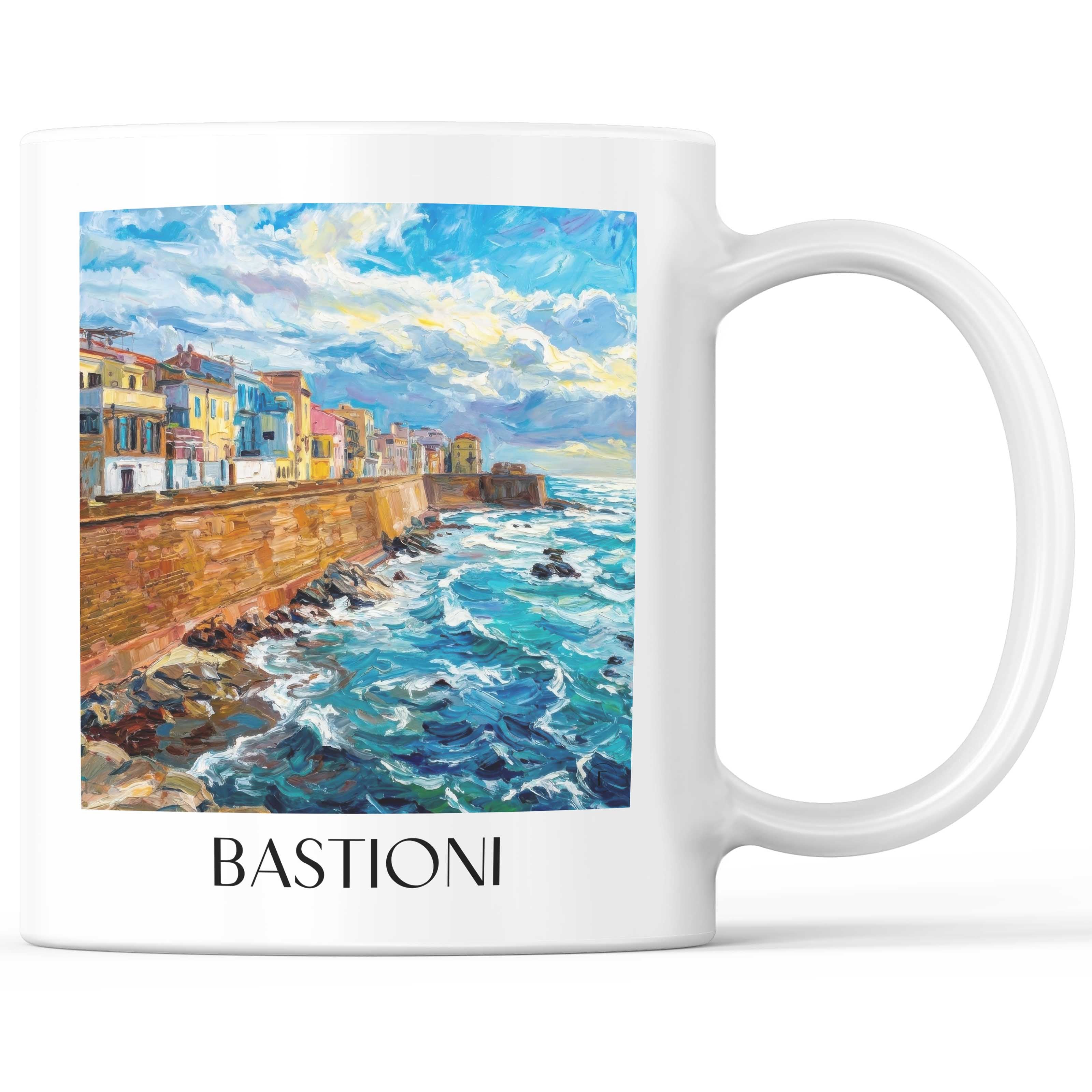 Bastioni Kaffeebecher - Alghero - Italien Becher - Kaffeetasse im Ölgemälde Stil