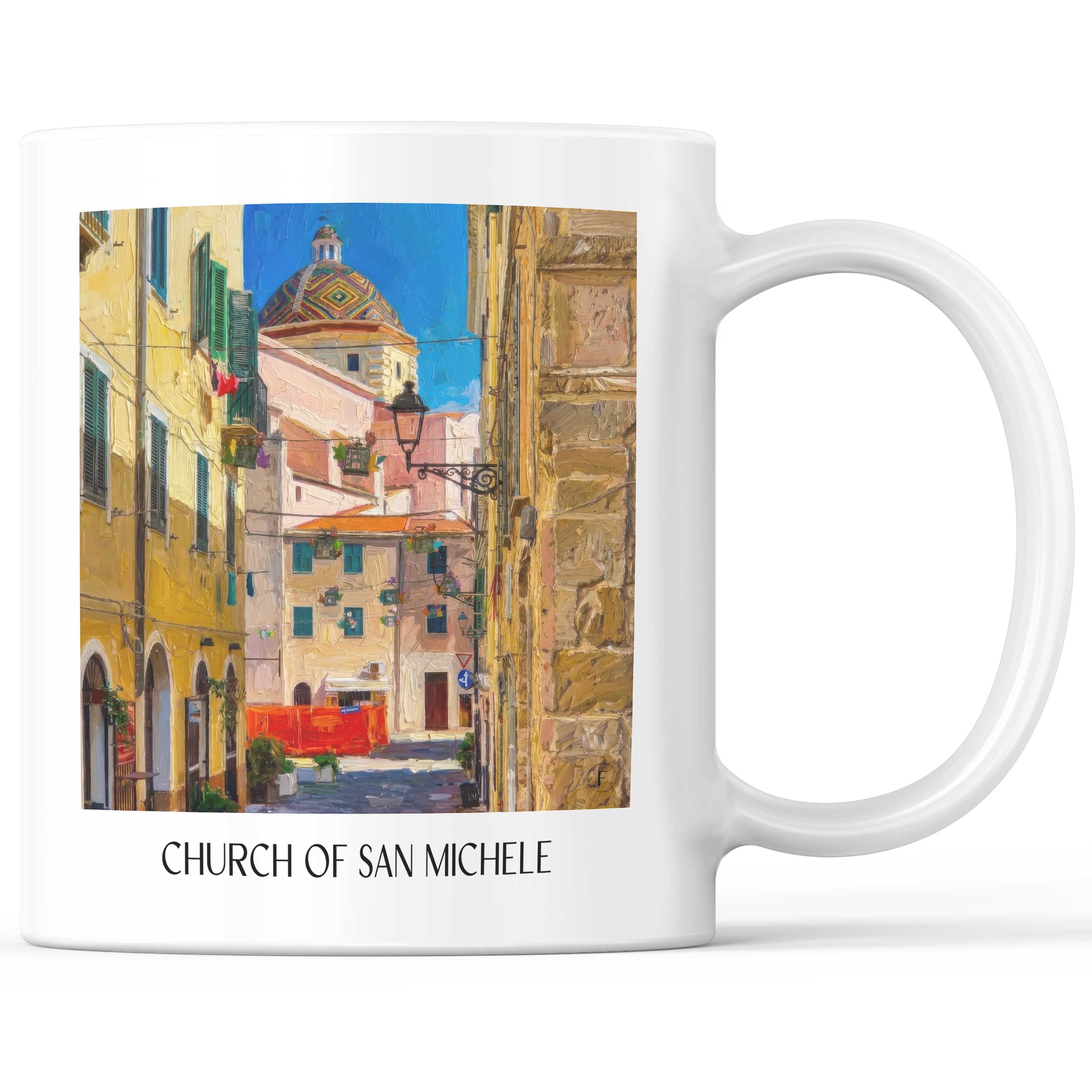 Chiesa di San Michele Kaffeebecher - Alghero - Italien Becher - Kaffeetasse im Ölgemälde Stil