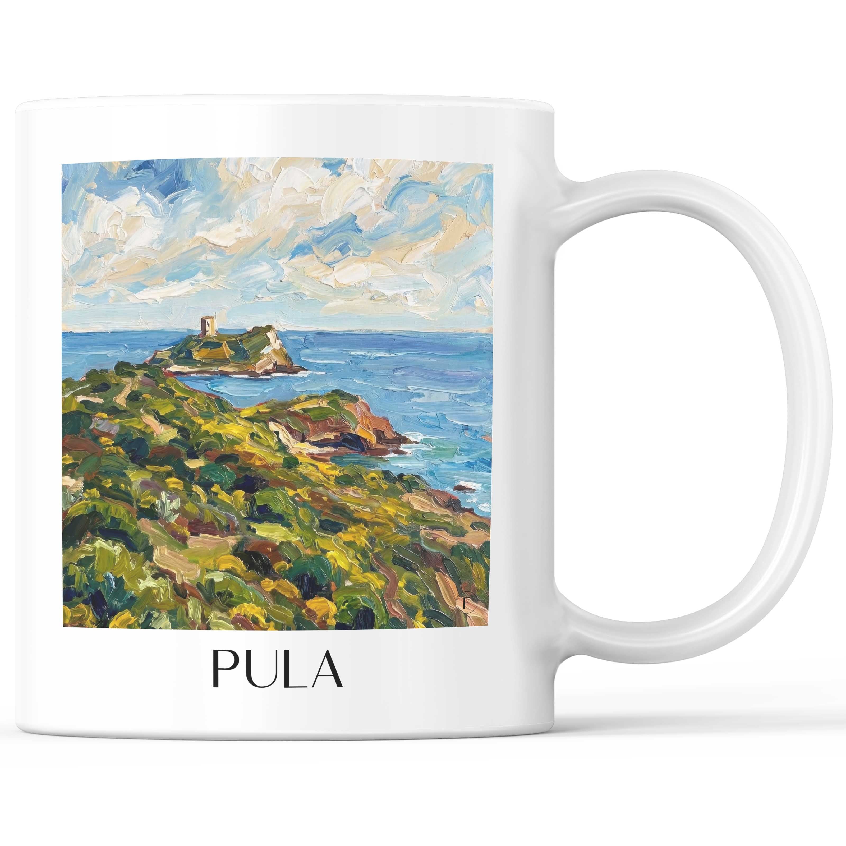 Pula Kaffeebecher - Sardinien - Italien Becher - Kaffeetasse im Ölgemälde Stil