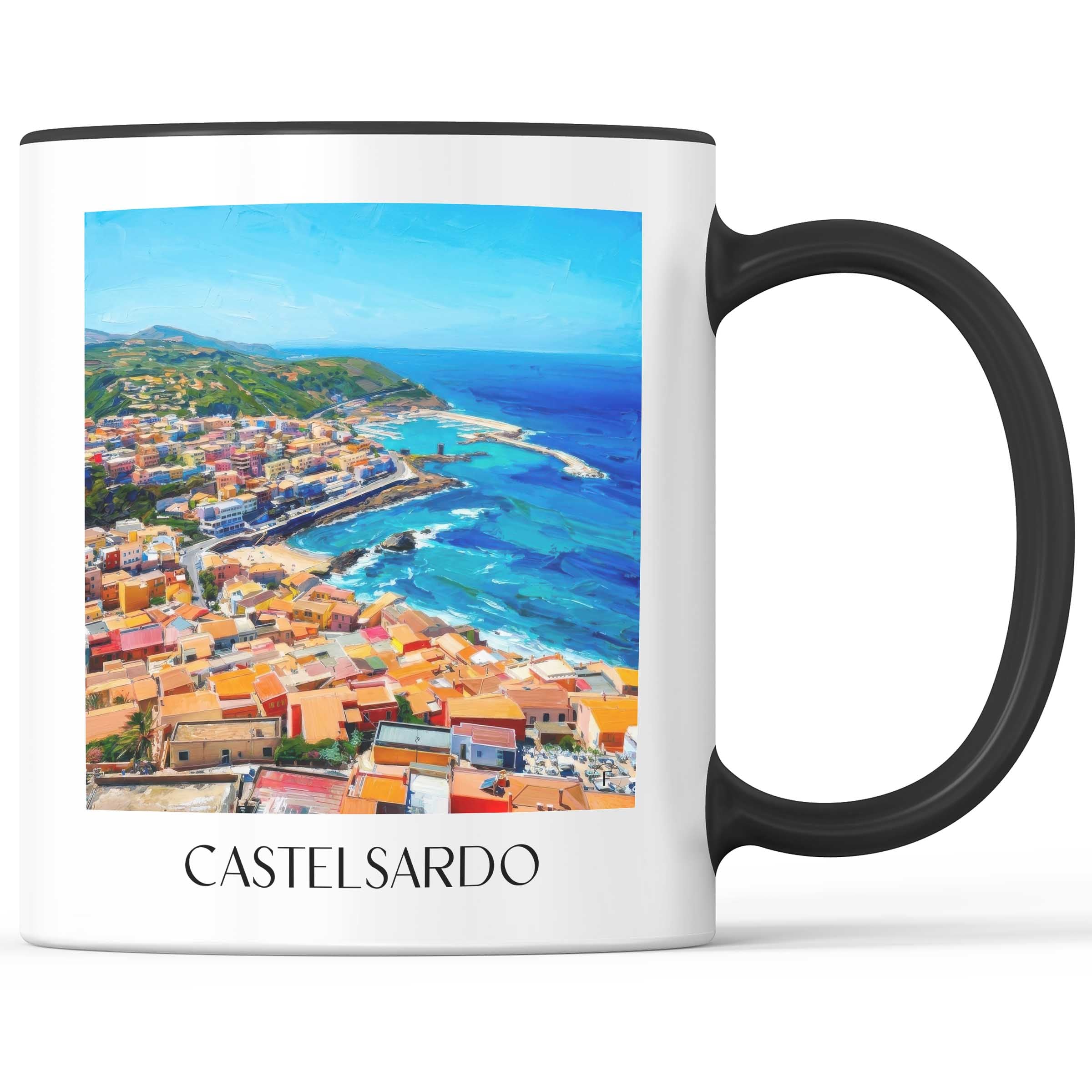 Castelsardo Kaffeebecher - Sardinien - Italien Becher - Kaffeetasse im Ölgemälde Stil