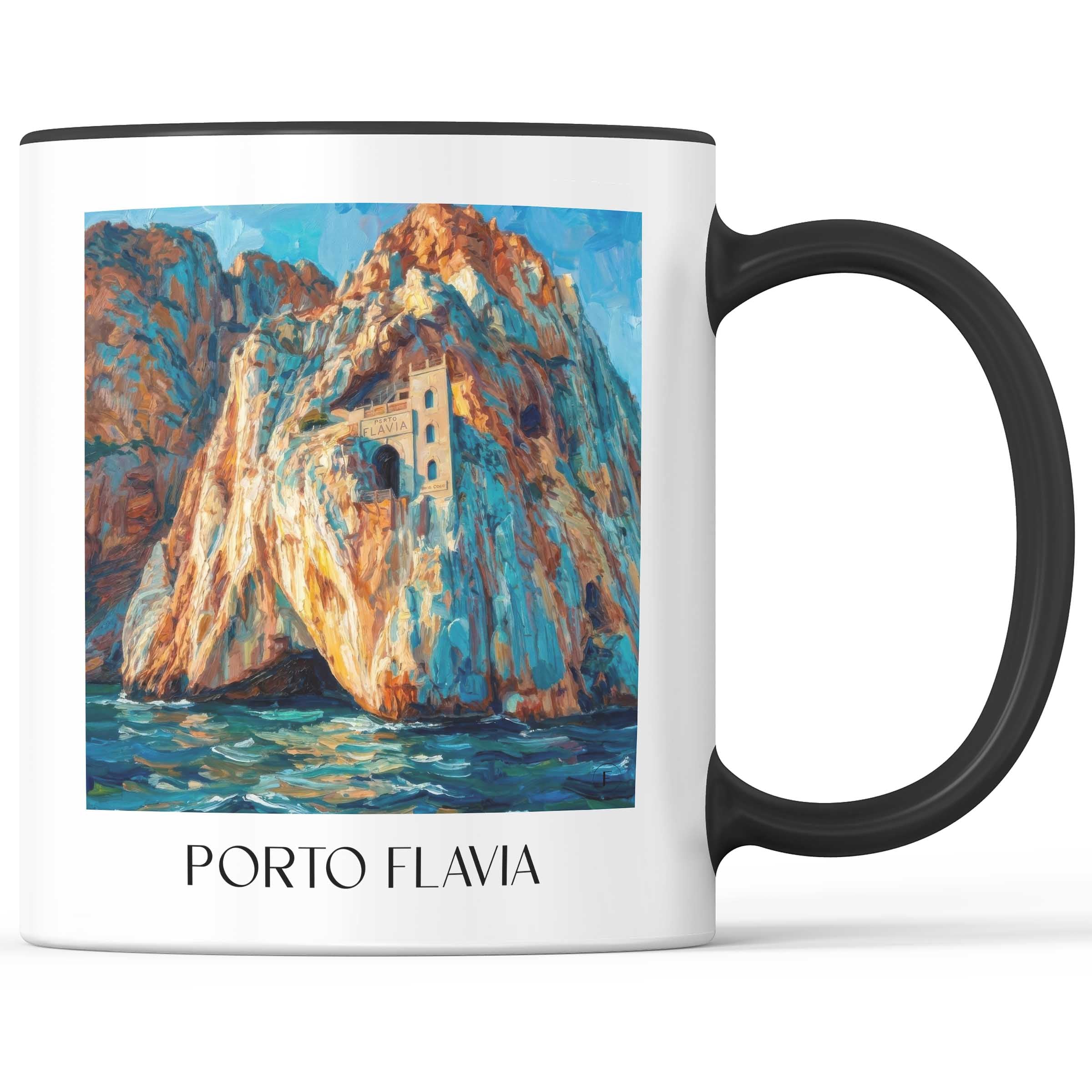 Porto Flavia Kaffeebecher - Masua - Italien Becher - Kaffeetasse im Ölgemälde Stil