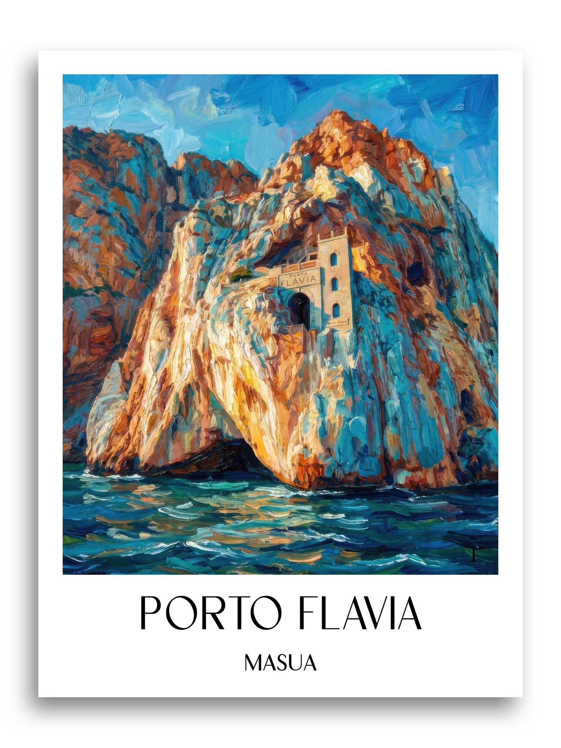 Porto Flavia Poster - Masua - Italien Kunstdruck - Ölgemälde von A4 bis A1