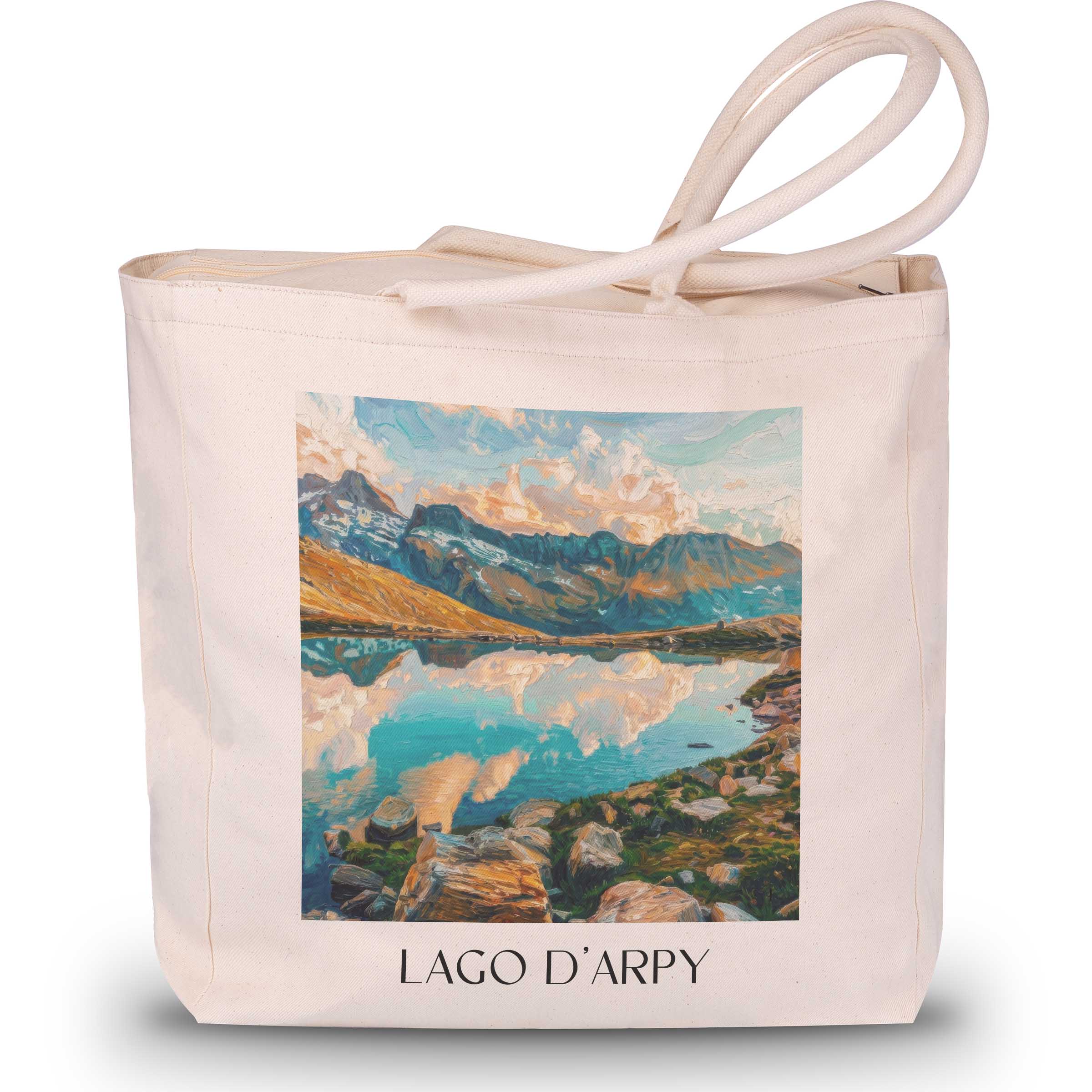 Lago d´Arpy Shopping Tasche - Aostatal - Italien Tote Bag - Einkaufstasche im Ölgemälde Stil