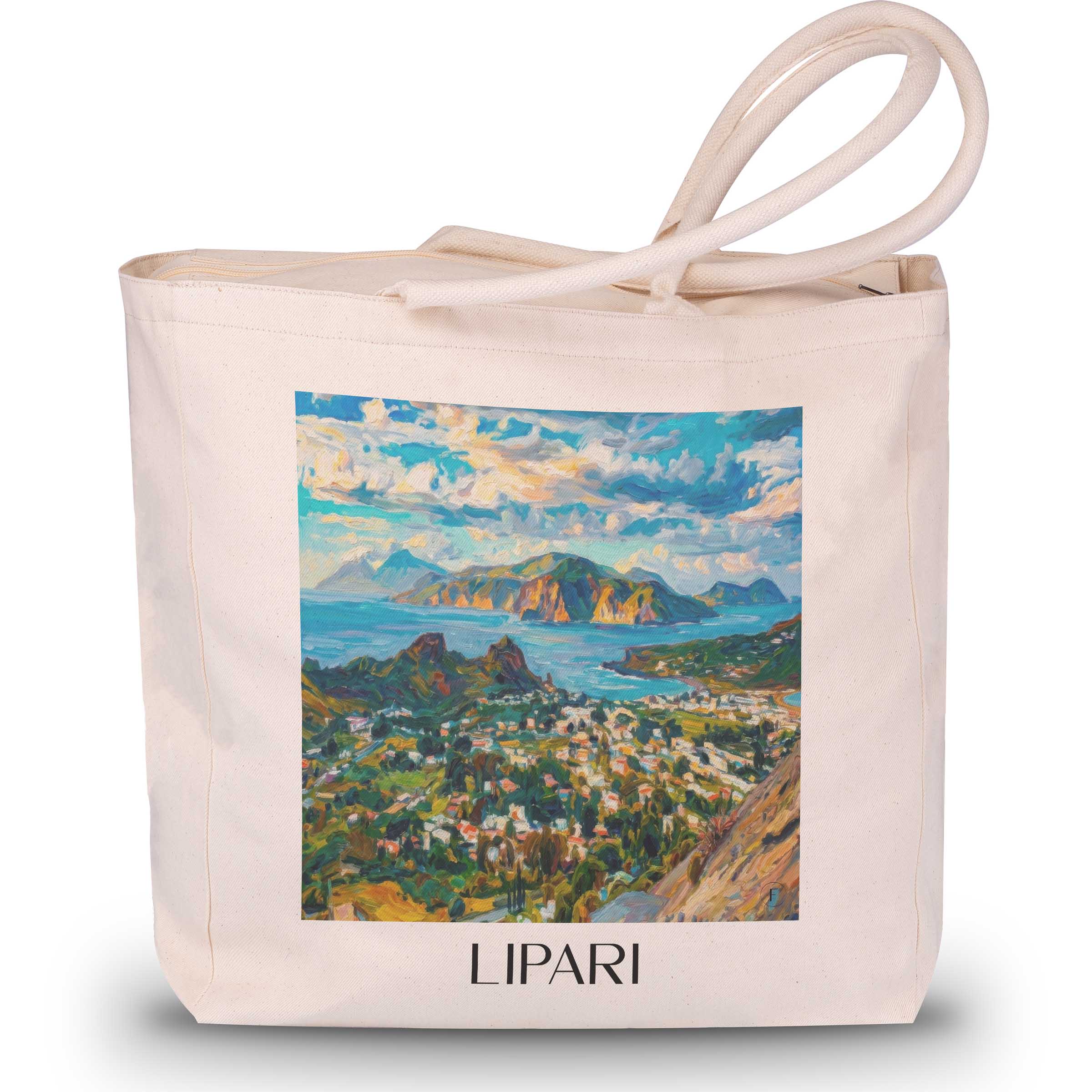 Lipari Shopping Tasche - Italien - Italien Tote Bag - Einkaufstasche im Ölgemälde Stil