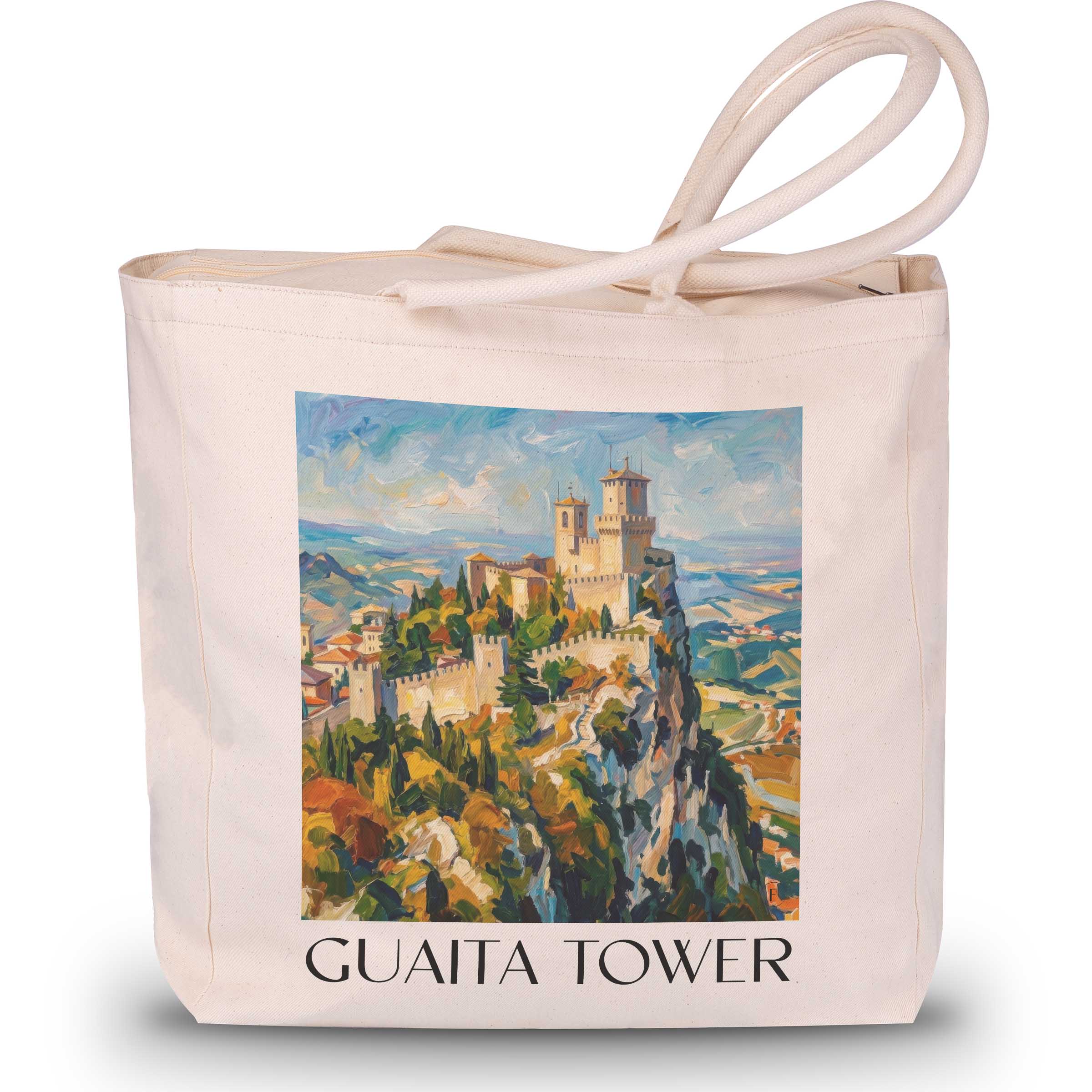 Guaita Tower Shopping Tasche - San Marino - Italien Tote Bag - Einkaufstasche im Ölgemälde Stil