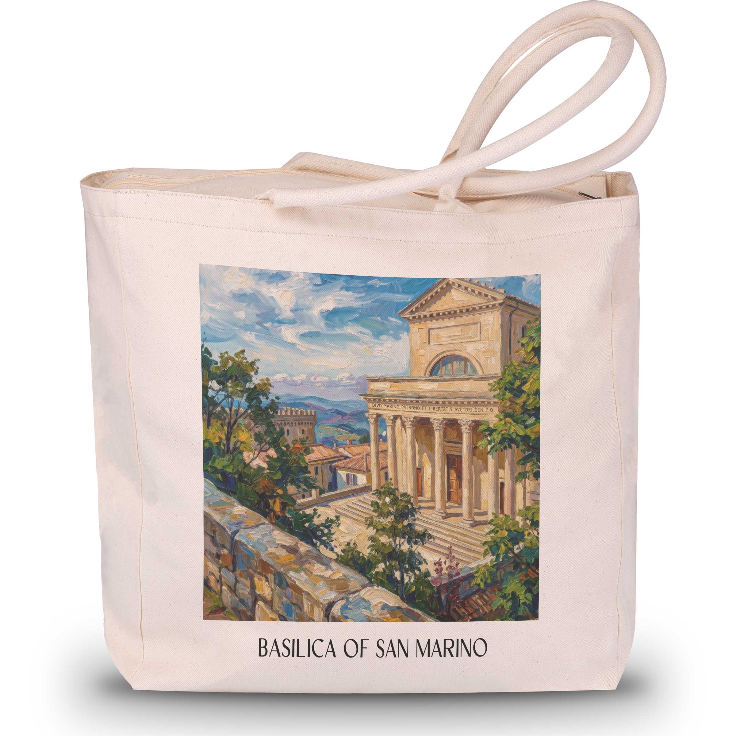 Basilika San Marino Shopping Tasche - Monte Titano - Italien Tote Bag - Einkaufstasche im Ölgemälde Stil
