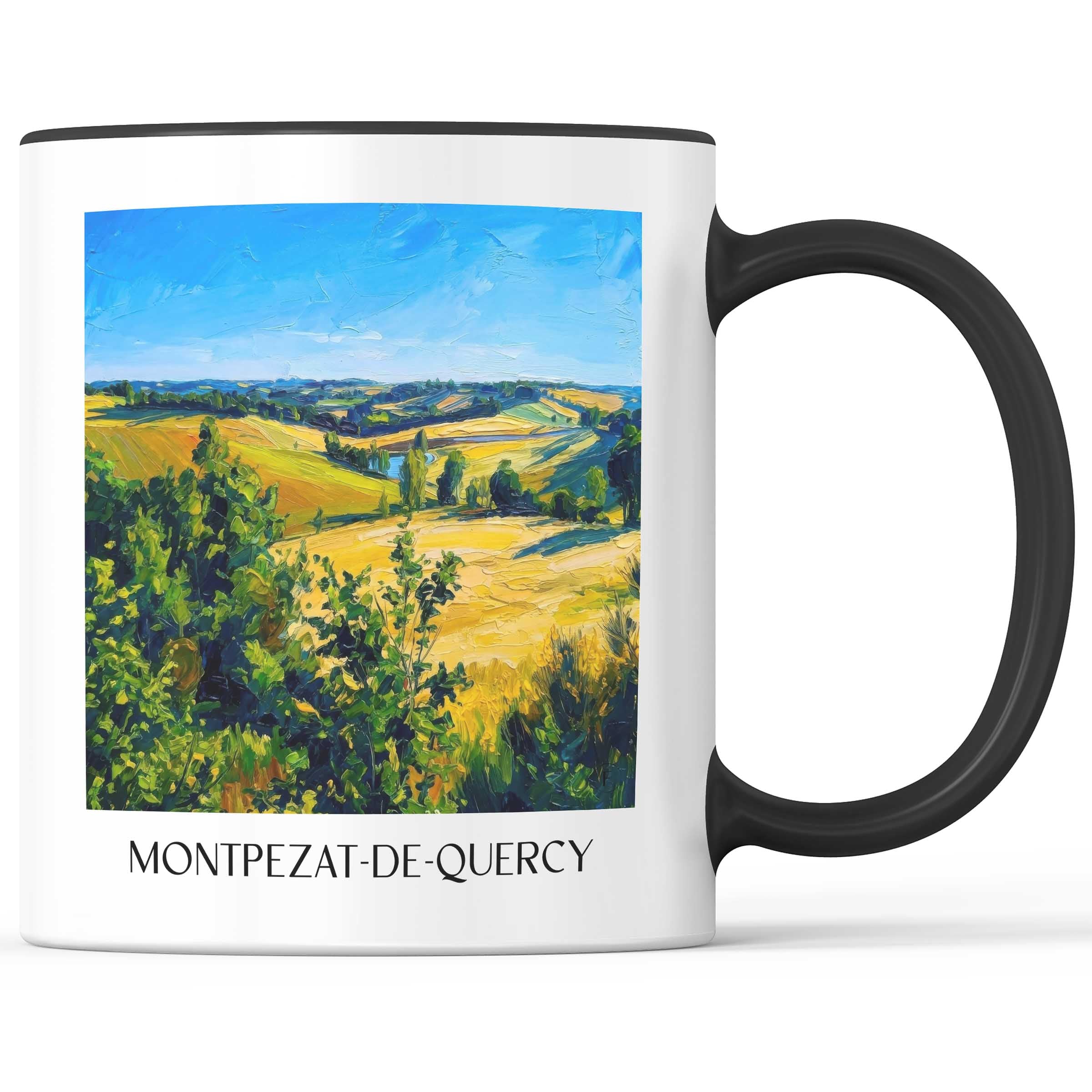 Montpezat-de-Quercy Kaffeebecher - Okzitanien - Frankreich Becher - Kaffeetasse im Ölgemälde Stil