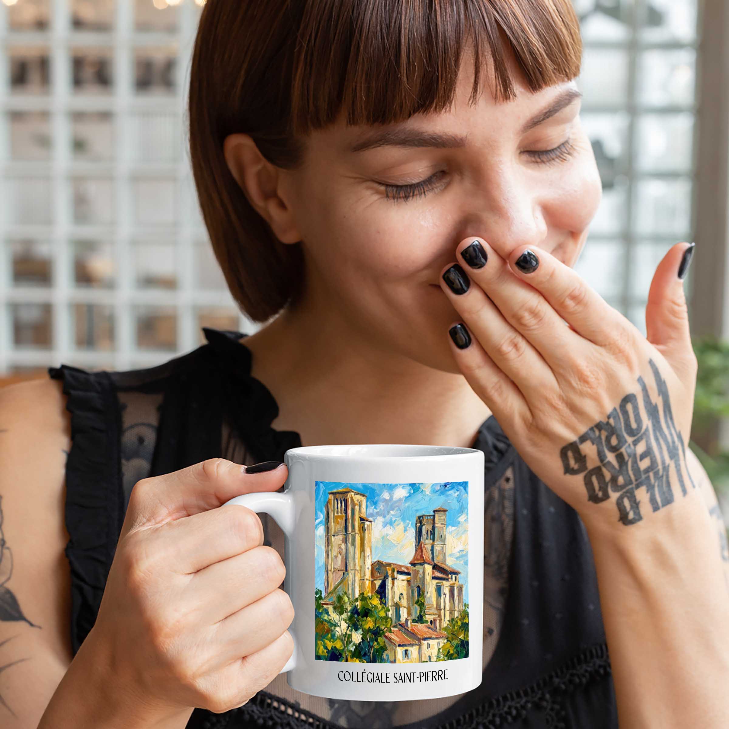 collégiale-saint-pierre-la-romieu-frankreich-kaffeebecher-oil-painting-oelgemaelde
