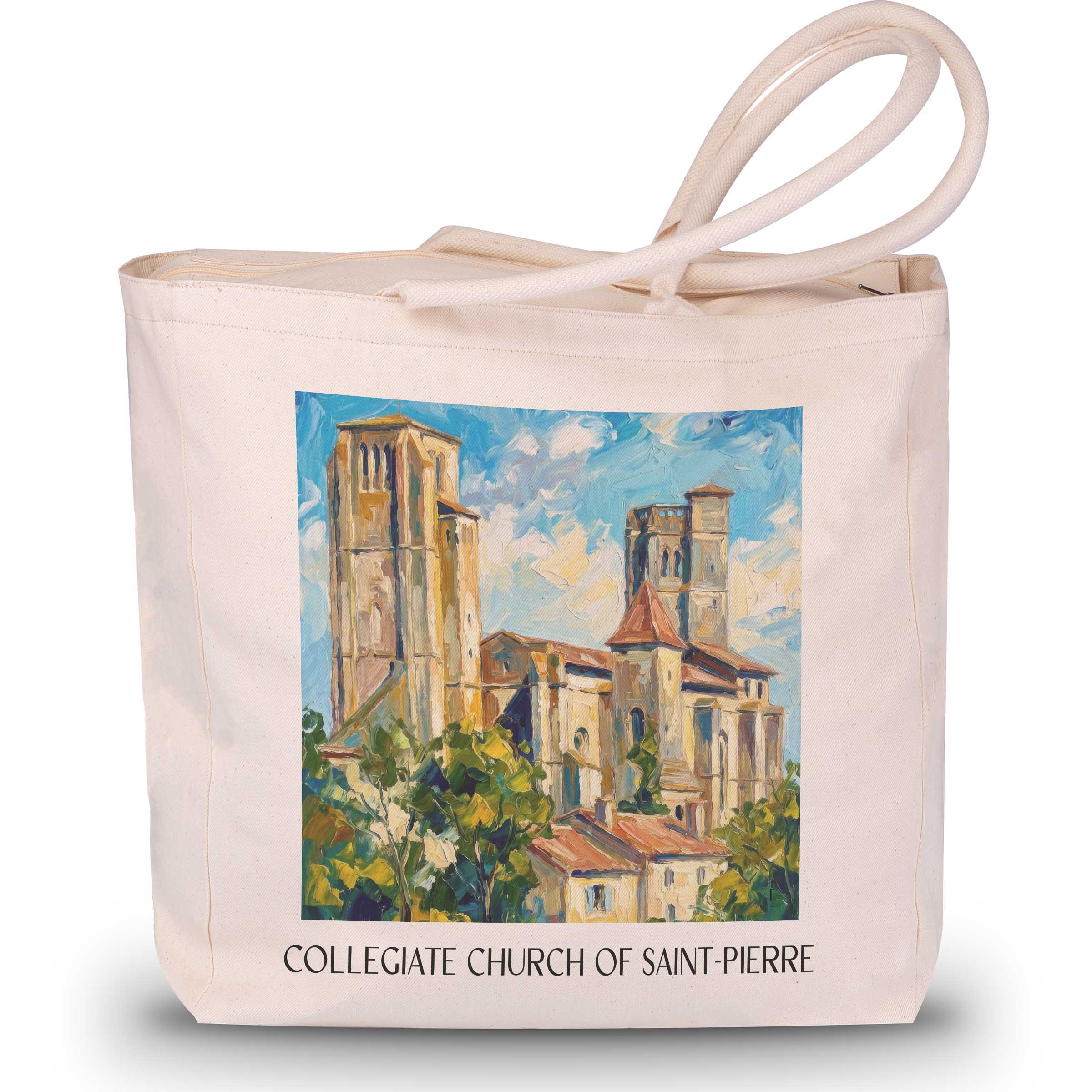 Collégiale Saint-Pierre Shopping Tasche - La Romieu - Frankreich Tote Bag - Einkaufstasche im Ölgemälde Stil