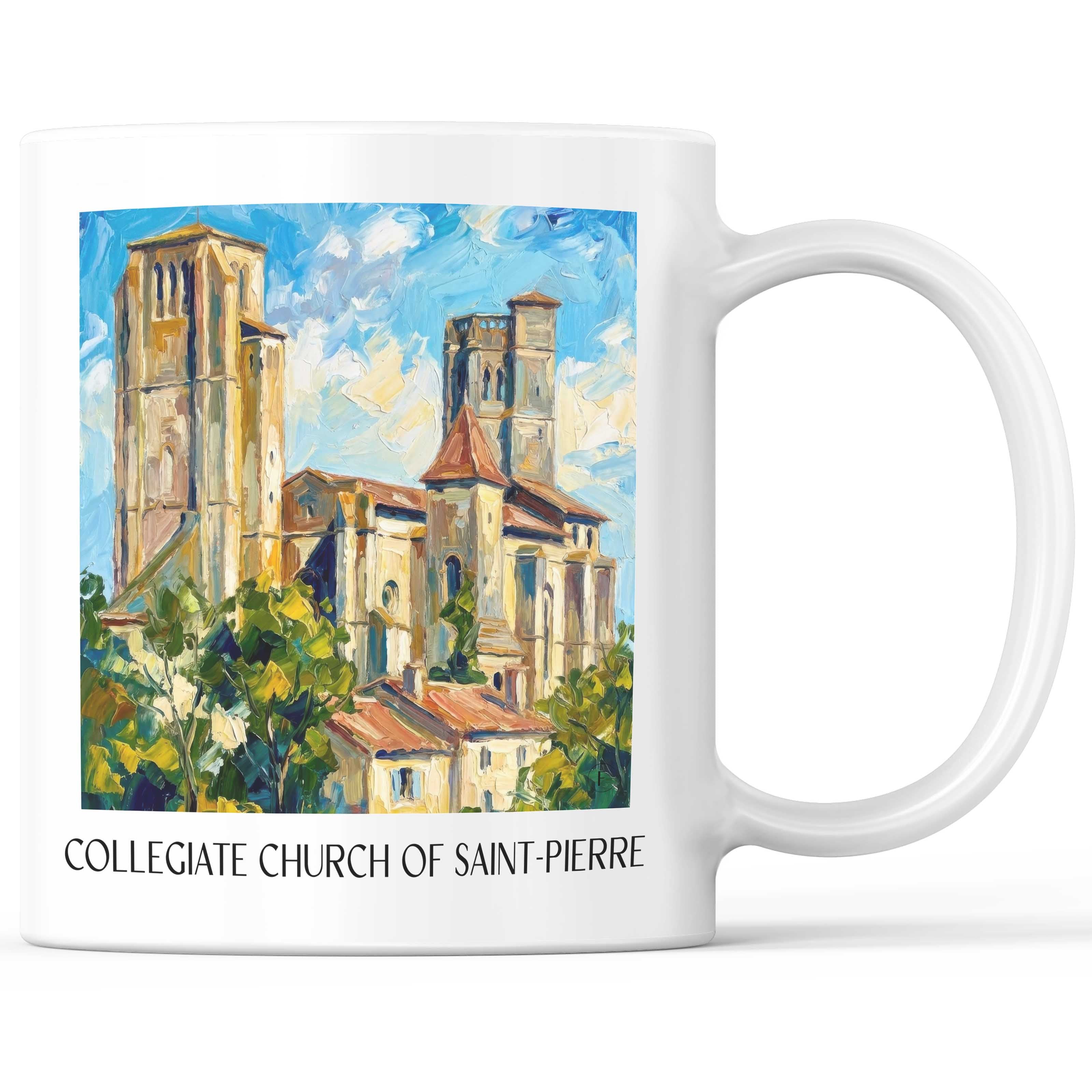 Collégiale Saint-Pierre Kaffeebecher - La Romieu - Frankreich Becher - Kaffeetasse im Ölgemälde Stil