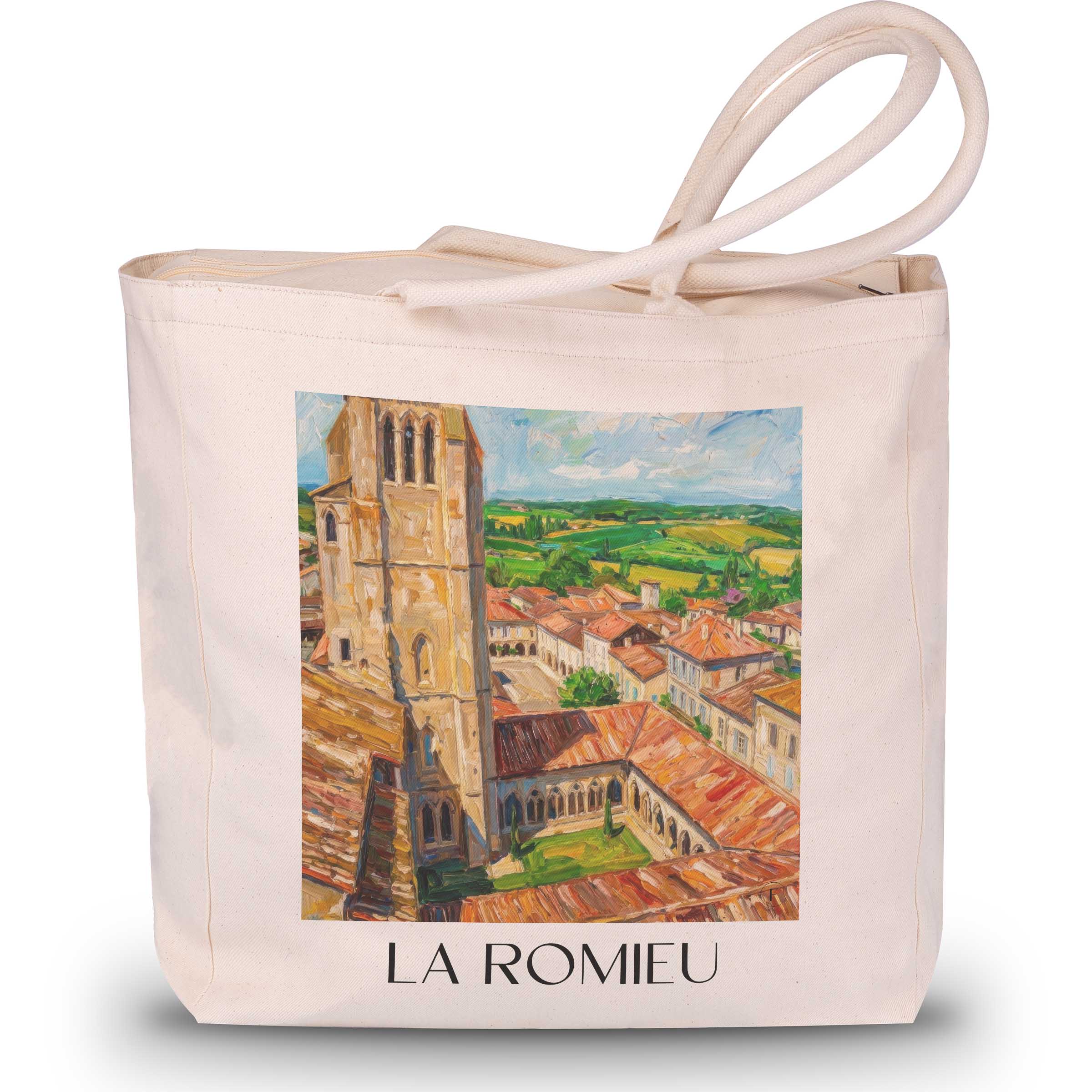 La Romieu Shopping Tasche - Lomagne Gersoise - Frankreich Tote Bag - Einkaufstasche im Ölgemälde Stil