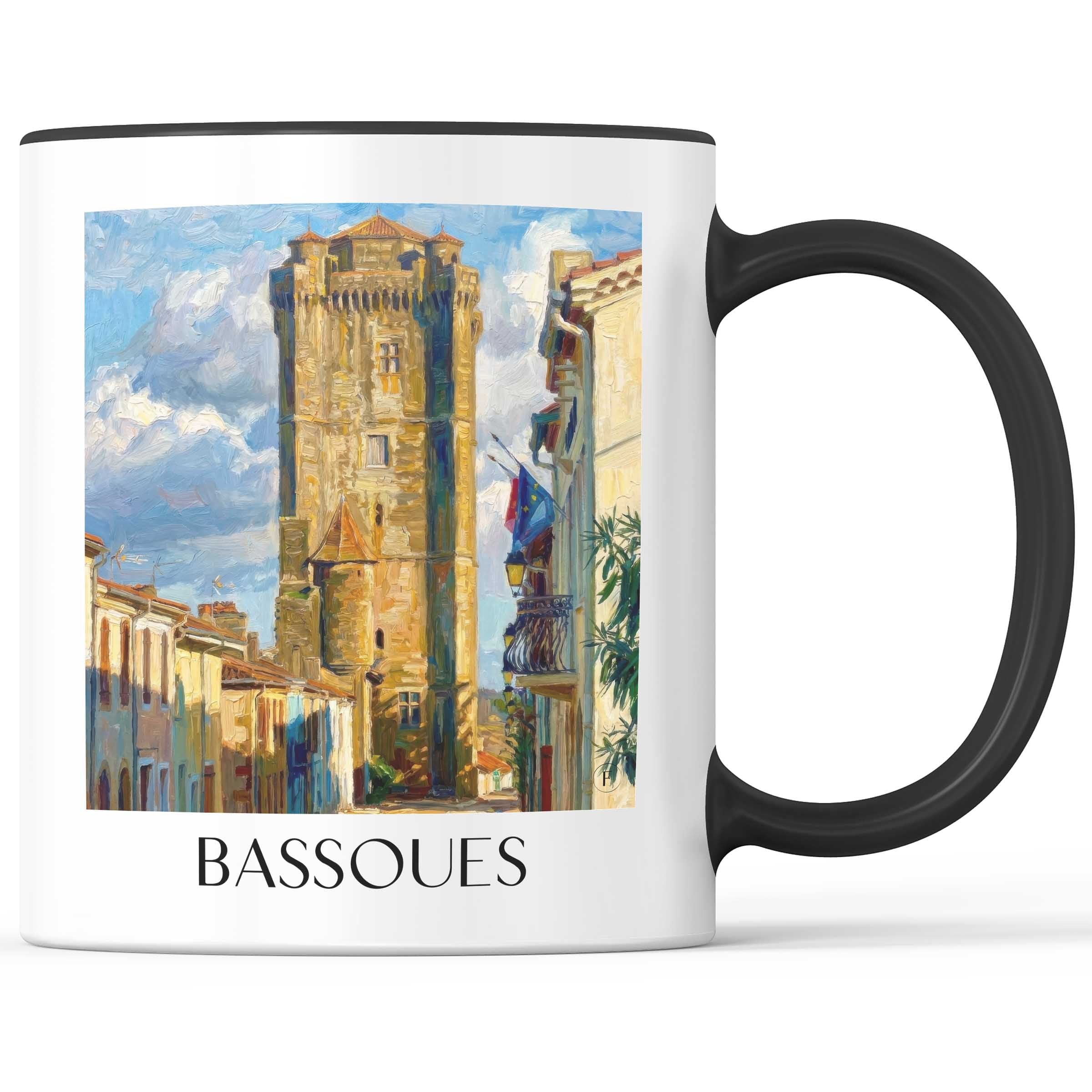 Bassoues Kaffeebecher - Okzitanien - Frankreich Becher - Kaffeetasse im Ölgemälde Stil