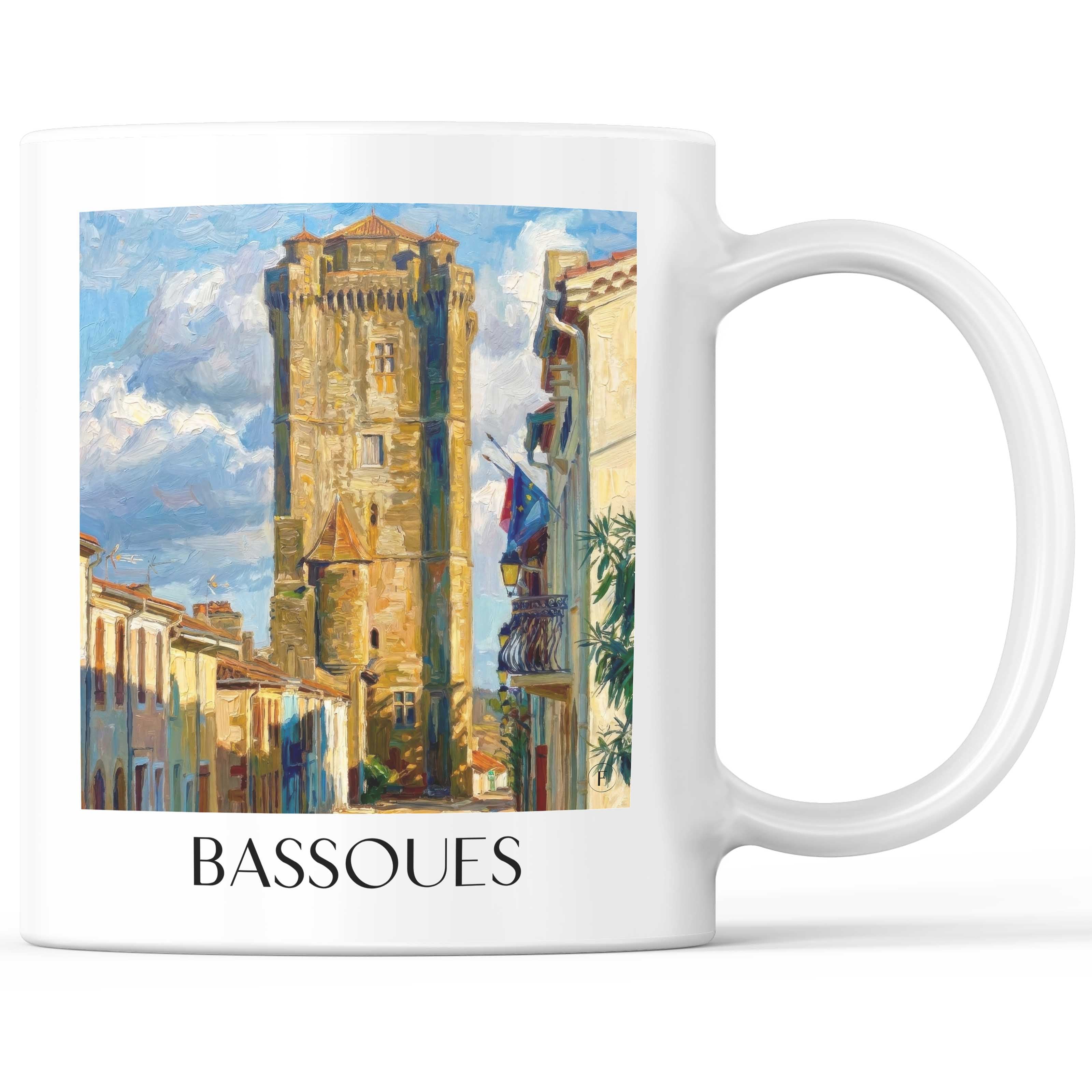Bassoues Kaffeebecher - Okzitanien - Frankreich Becher - Kaffeetasse im Ölgemälde Stil