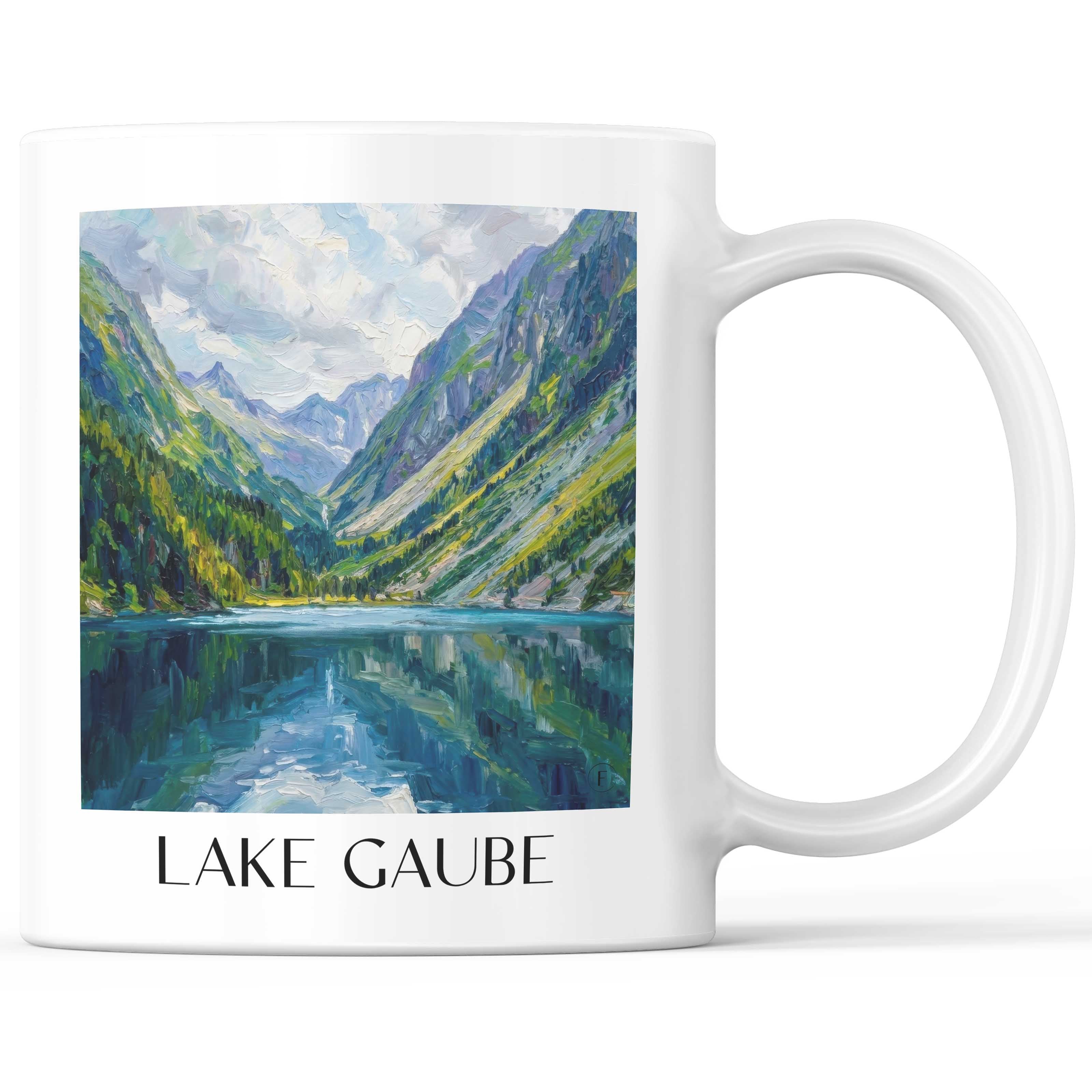Lac de Gaube Kaffeebecher - Pyrénées - Frankreich Becher - Kaffeetasse im Ölgemälde Stil