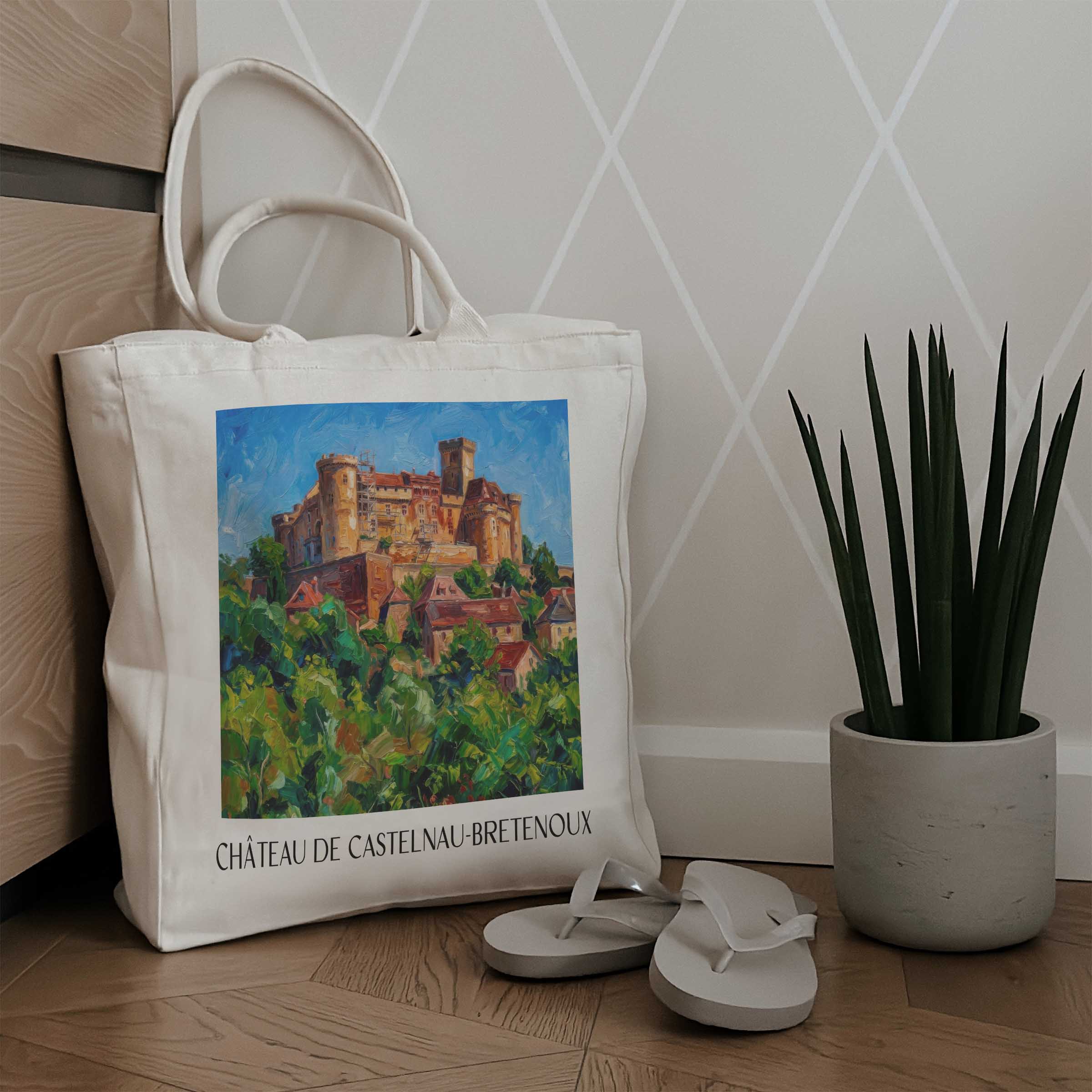 château-de-castelnau-bretenoux-vallée-de-la-dordogne-frankreich-einkaufstasche-oil-painting-oelgemaelde