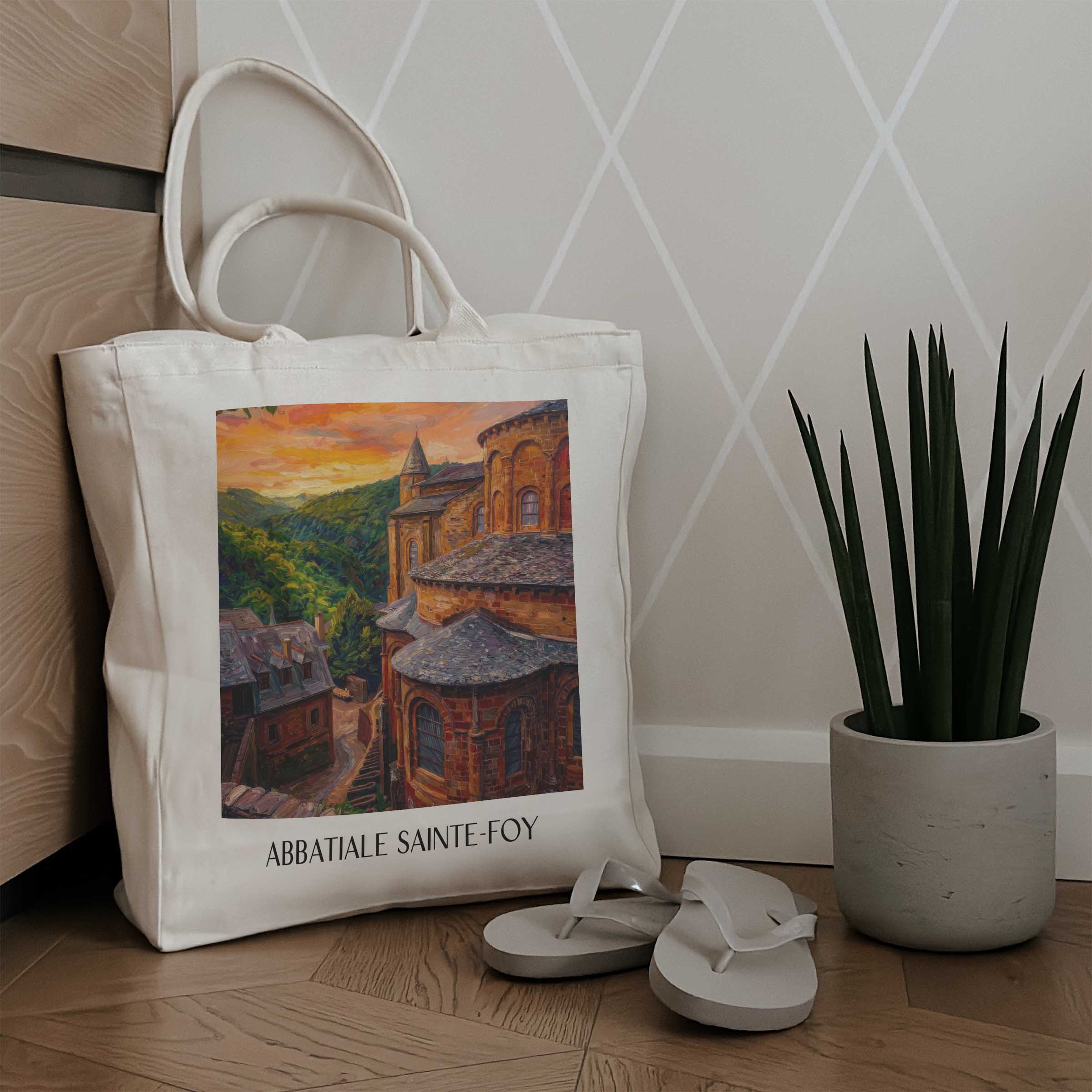 abbatiale-sainte-foy-conques-frankreich-einkaufstasche-oil-painting-oelgemaelde