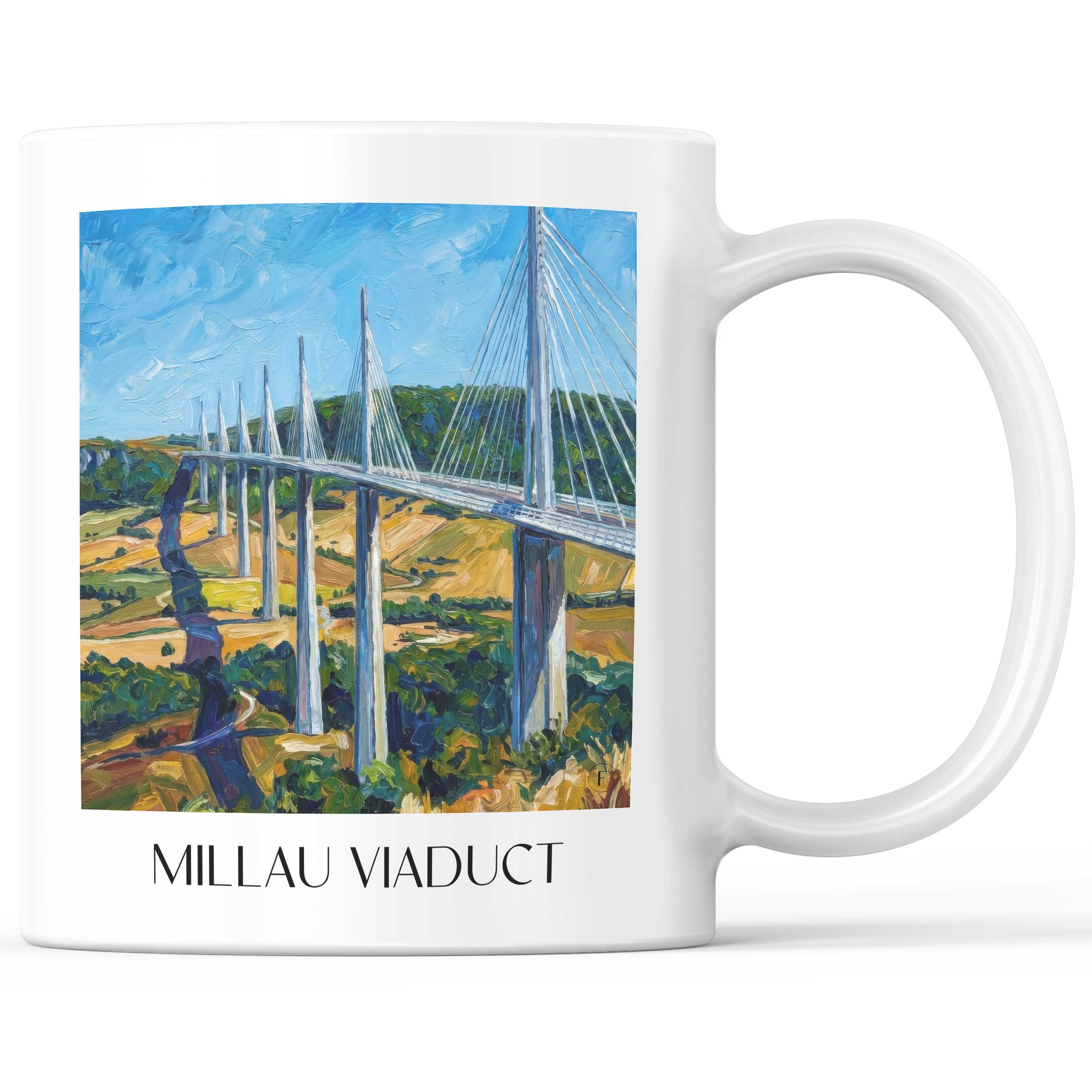 Viaduc de Millau Kaffeebecher - Okzitanien - Frankreich Becher - Kaffeetasse im Ölgemälde Stil