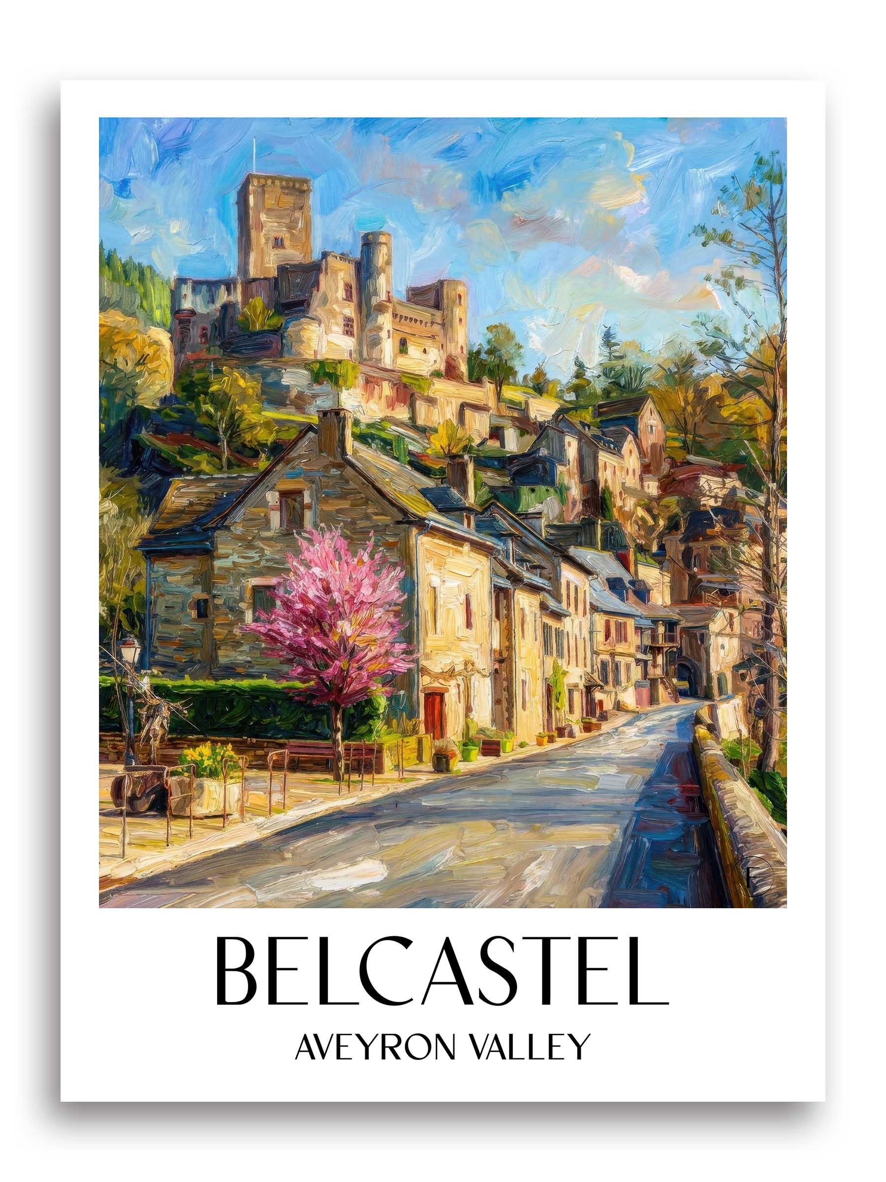 Belcastel Poster - Vallée de l'Aveyron - Frankreich Kunstdruck - Ölgemälde von A4 bis A1