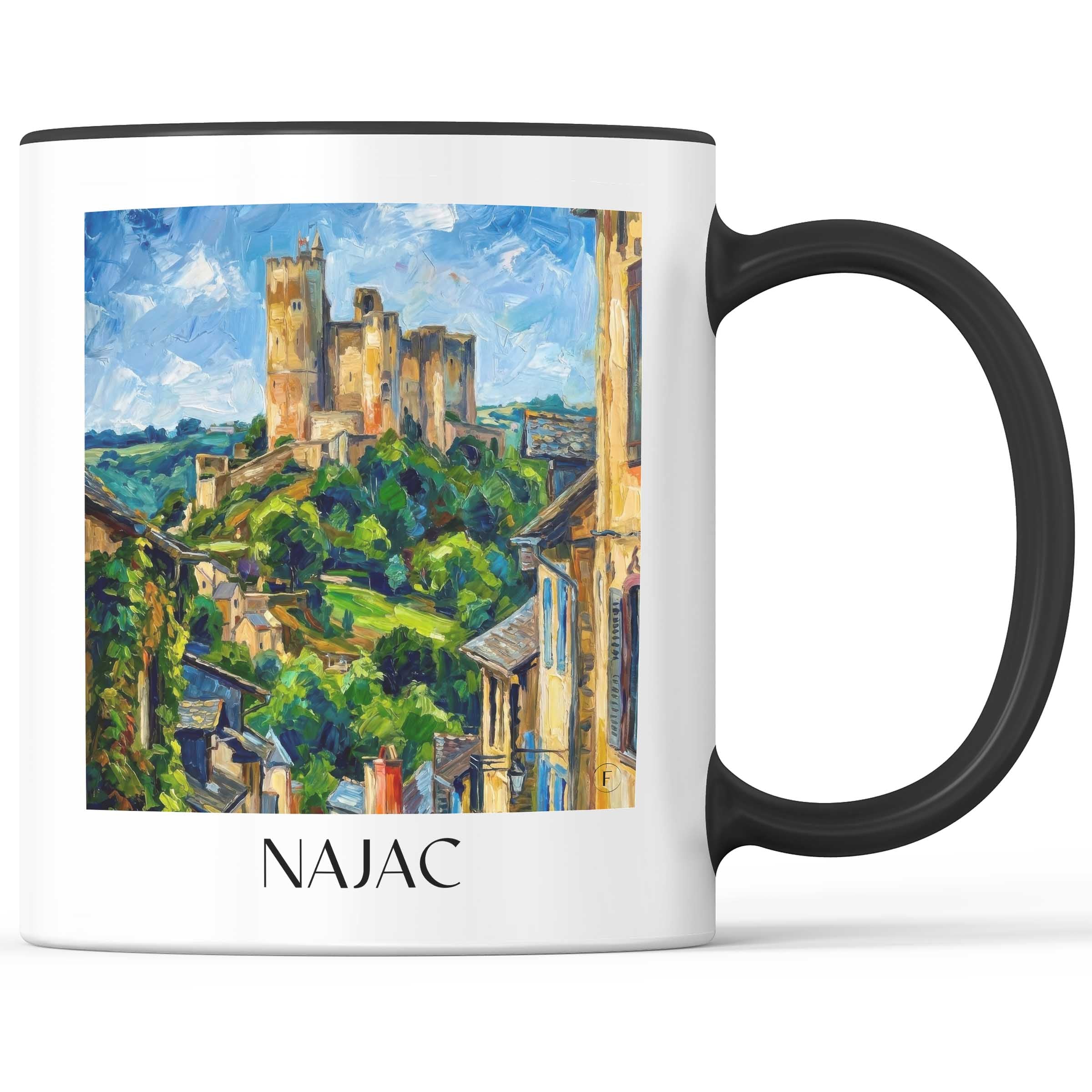 Najac Kaffeebecher - Vallée de l'Aveyron - Frankreich Becher - Kaffeetasse im Ölgemälde Stil