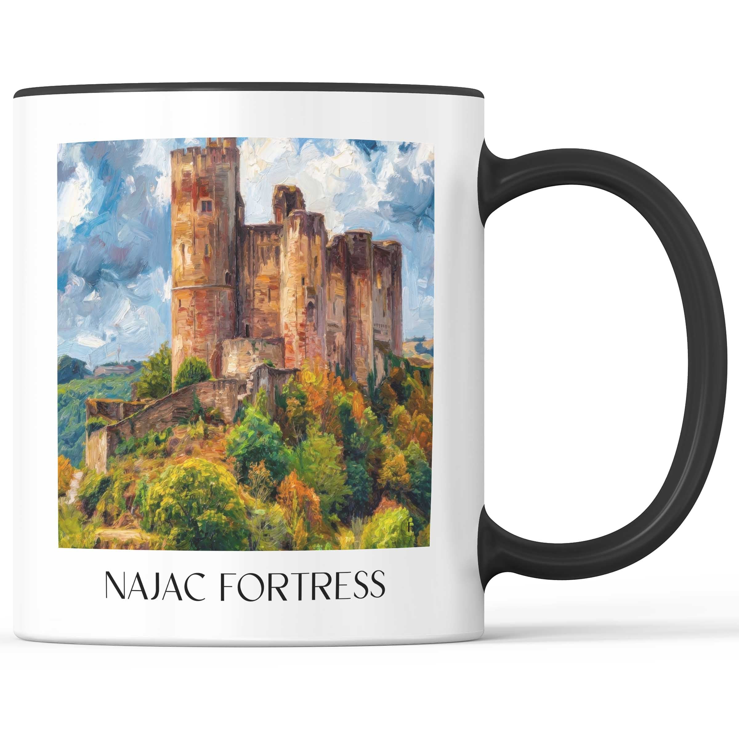 Forteresse de Najac Kaffeebecher - Okzitanien - Frankreich Becher - Kaffeetasse im Ölgemälde Stil