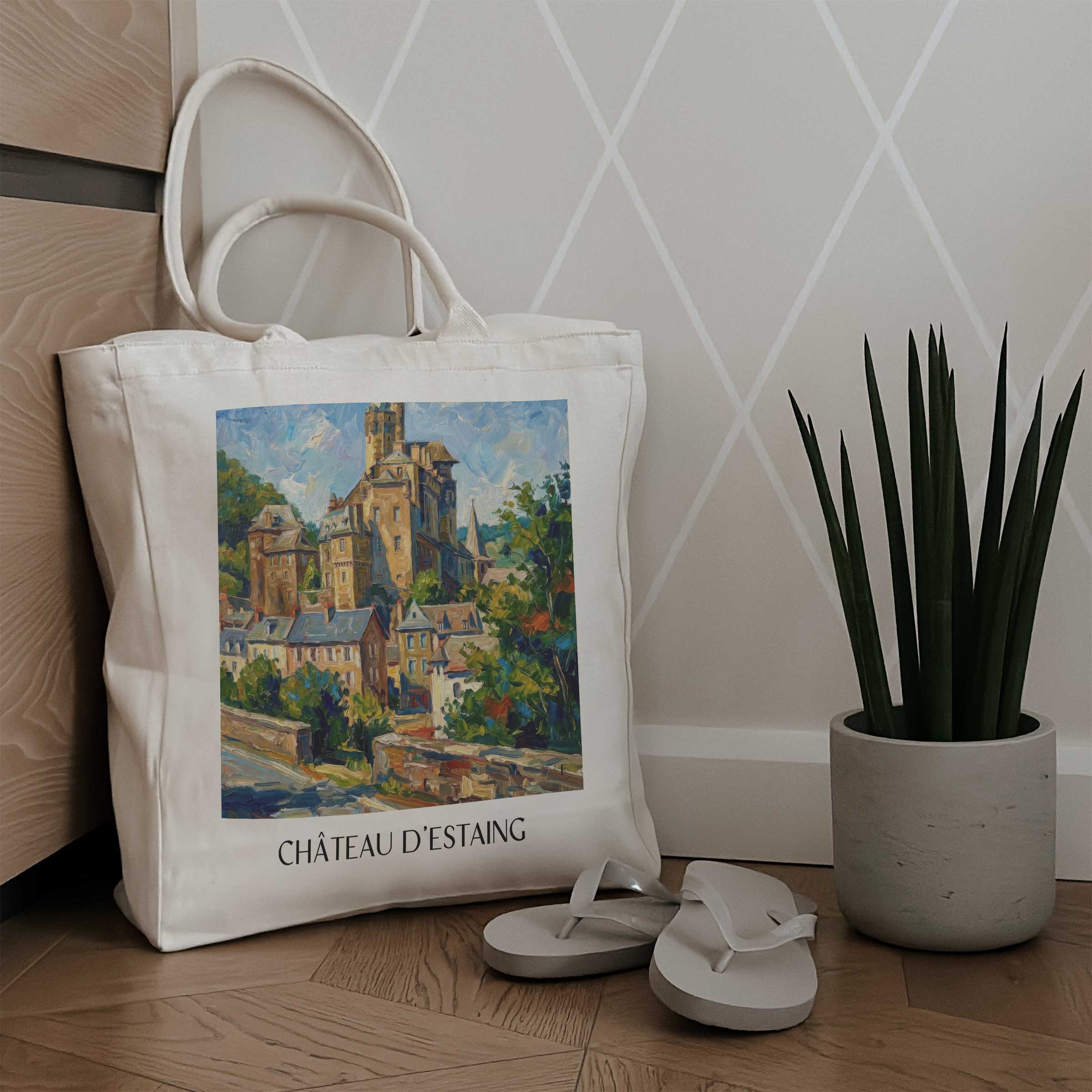 château-d'estaing-vallée-du-lot-frankreich-einkaufstasche-oil-painting-oelgemaelde