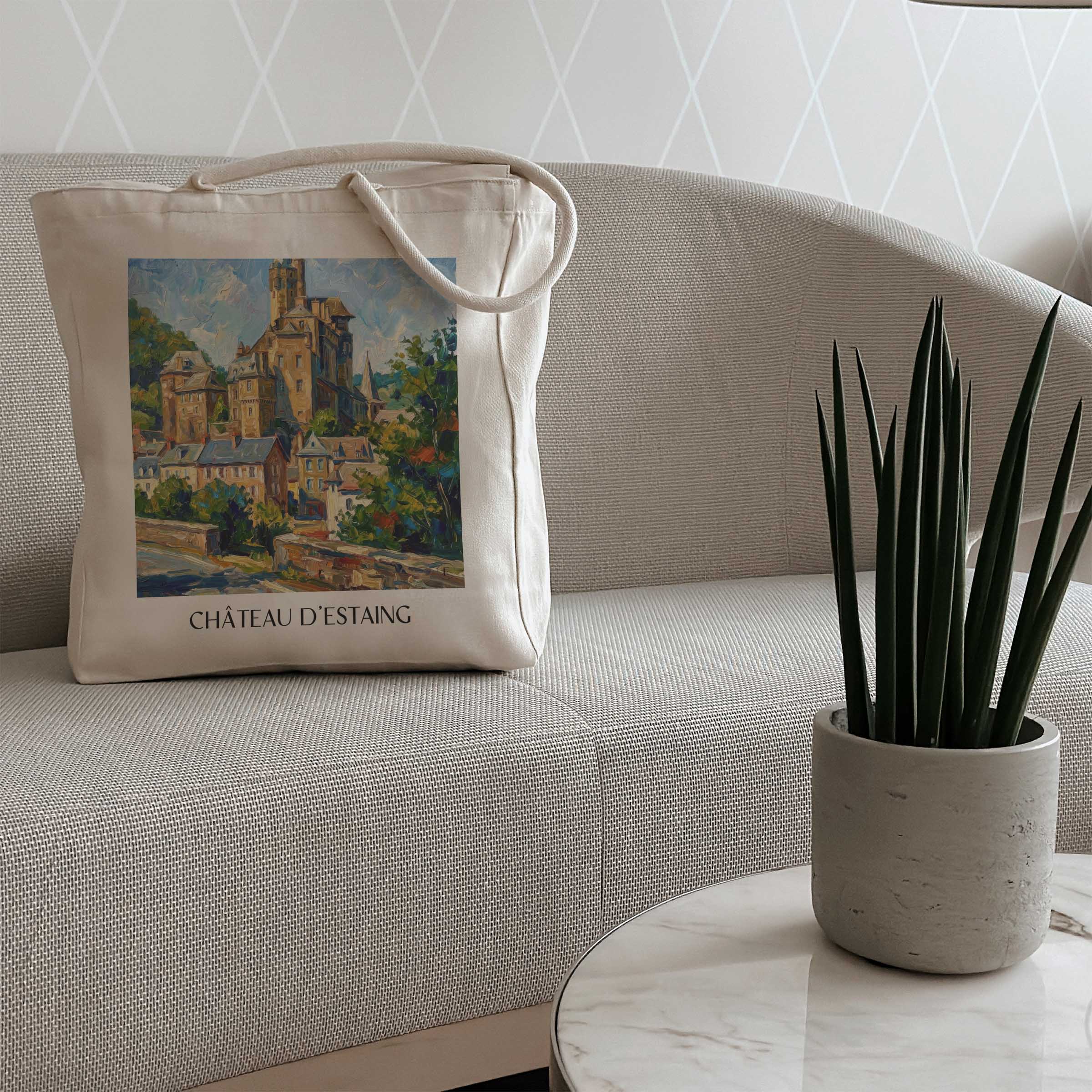 château-d'estaing-vallée-du-lot-frankreich-einkaufstasche-oil-painting-oelgemaelde