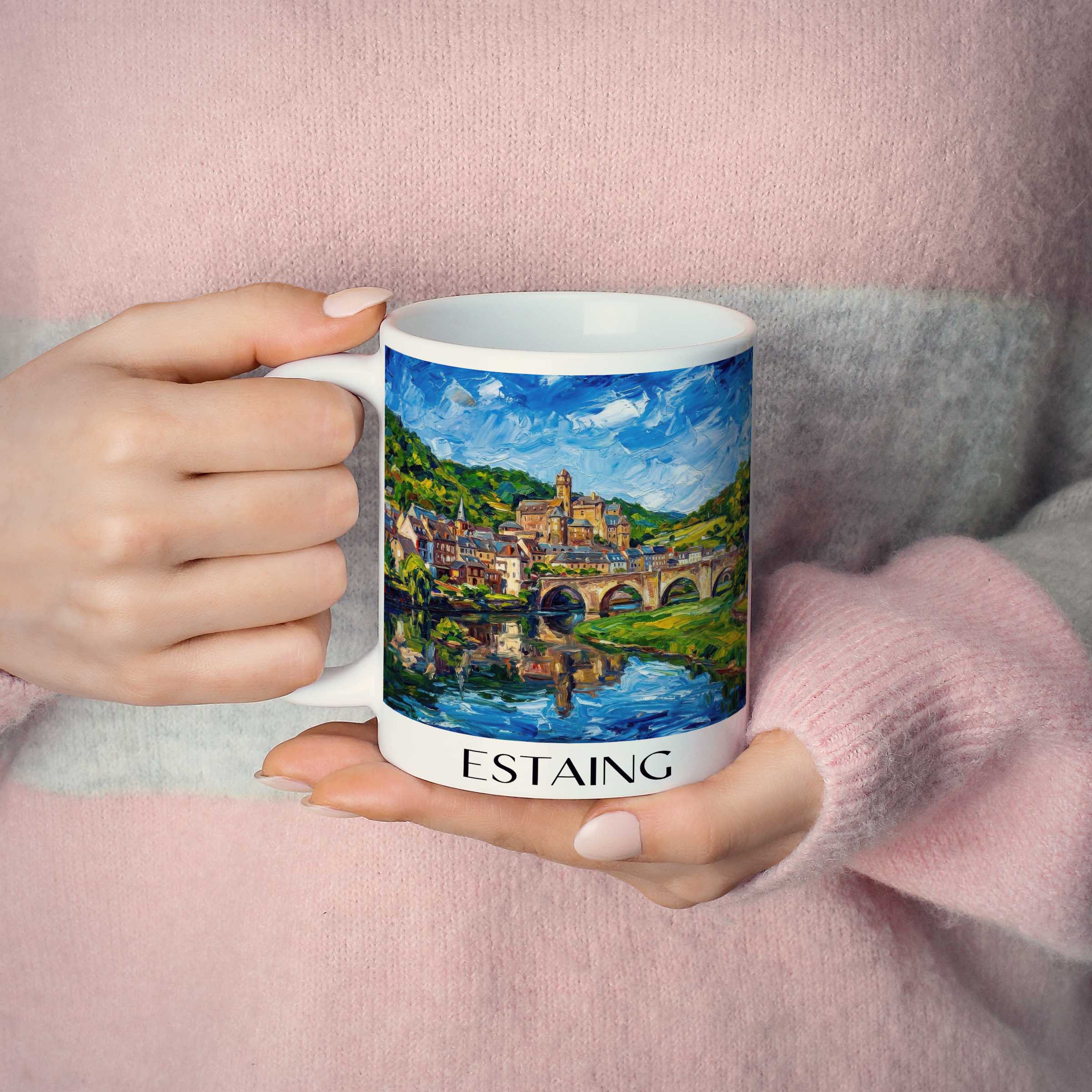 estaing-vallée-du-lot-frankreich-kaffeebecher-oil-painting-oelgemaelde
