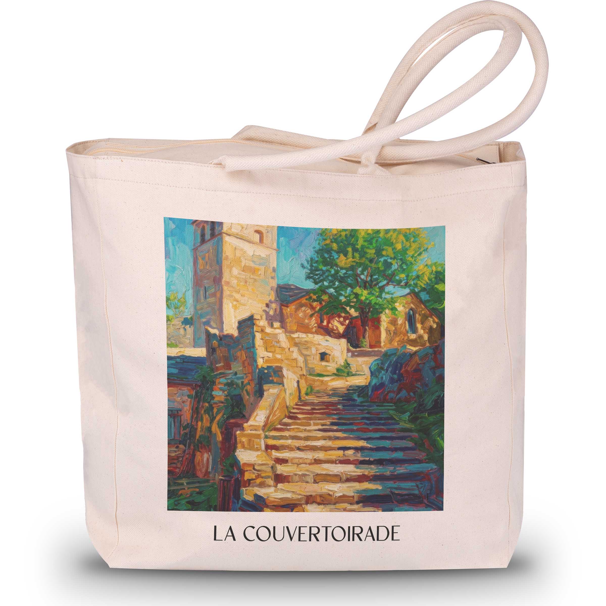 La Couvertoirade Shopping Tasche - Larzac - Frankreich Tote Bag - Einkaufstasche im Ölgemälde Stil