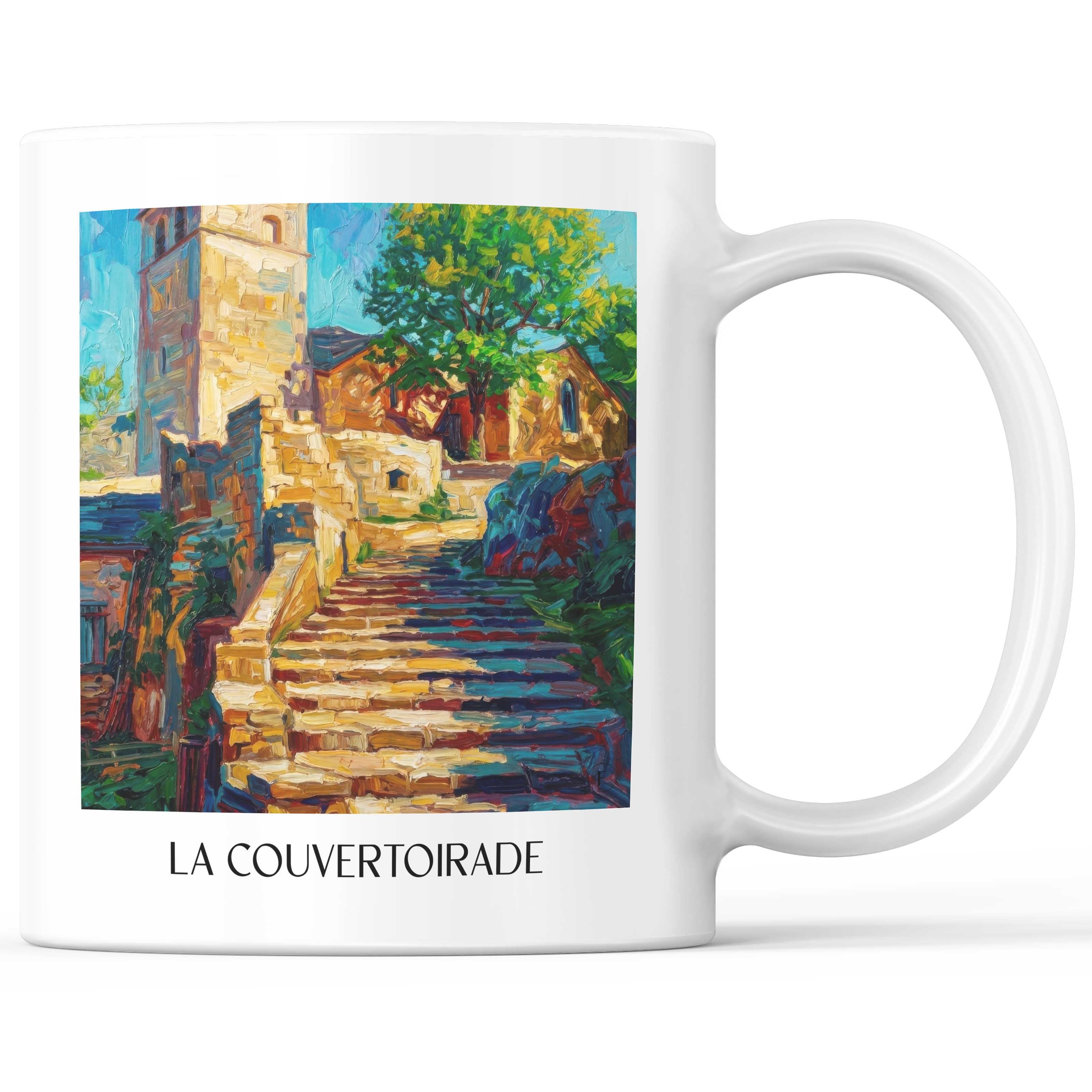 La Couvertoirade Kaffeebecher - Larzac - Frankreich Becher - Kaffeetasse im Ölgemälde Stil