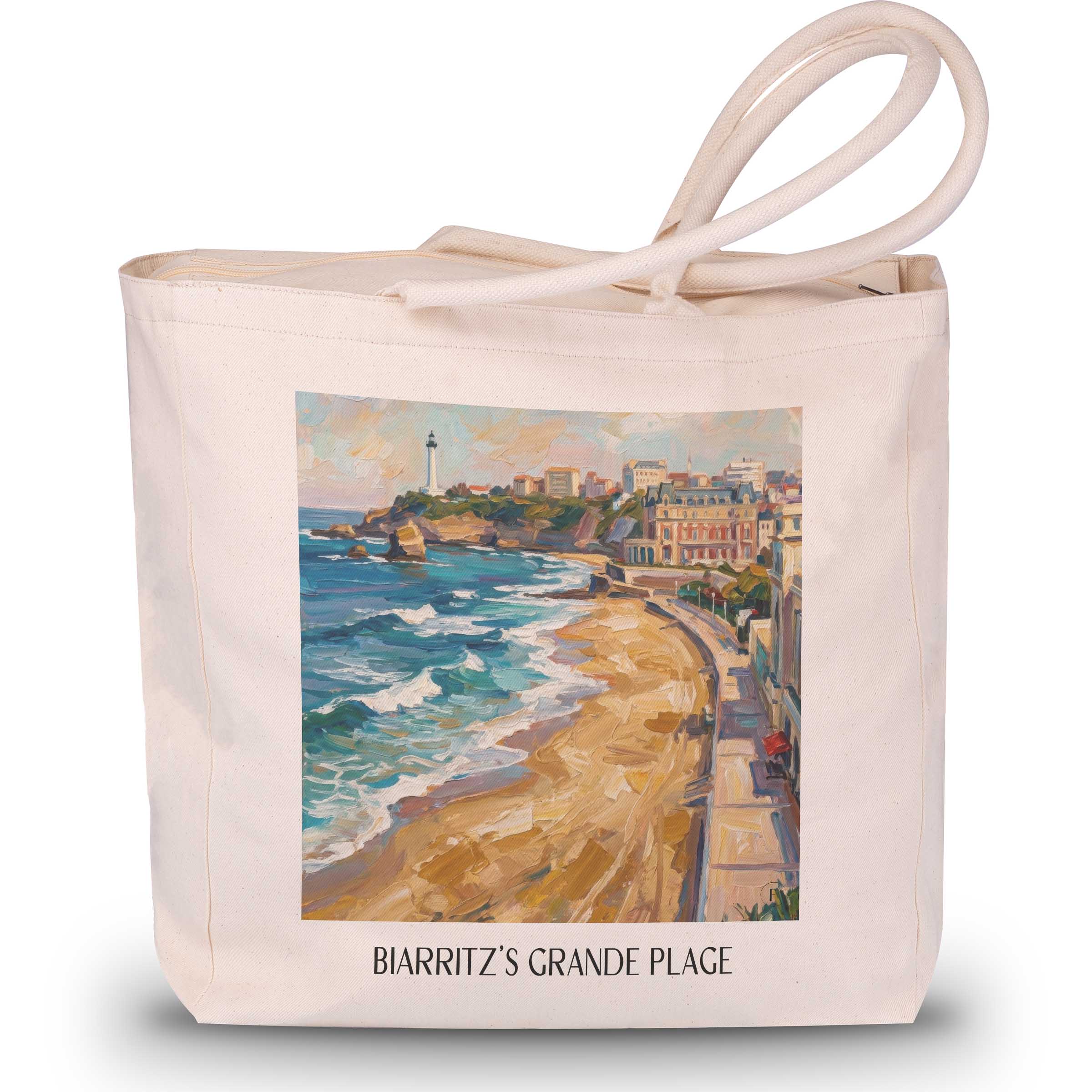 Grande Plage de Biarritz Shopping Tasche - Pays Basque - Frankreich Tote Bag - Einkaufstasche im Ölgemälde Stil