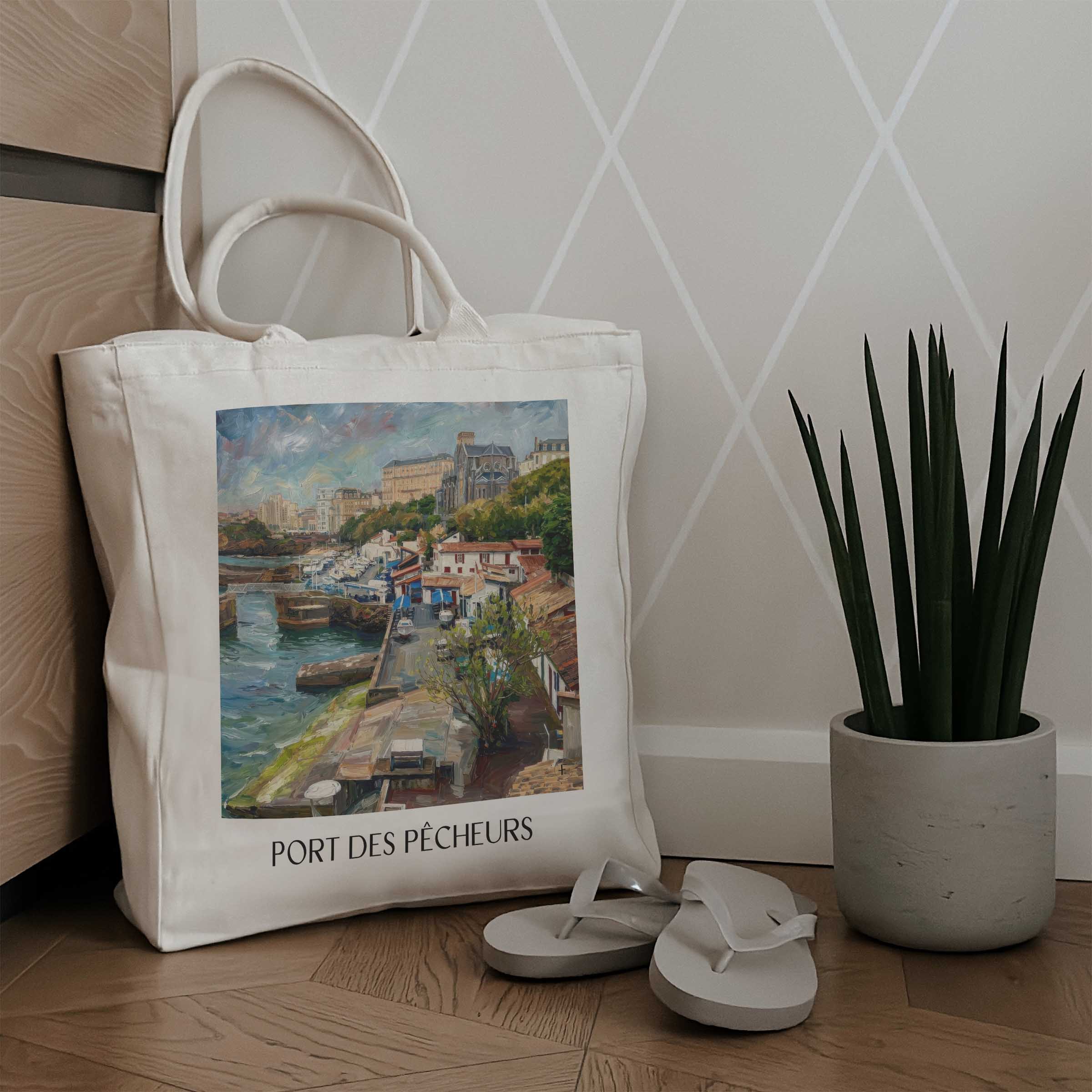 port-des-pêcheurs-biarritz-frankreich-einkaufstasche-oil-painting-oelgemaelde