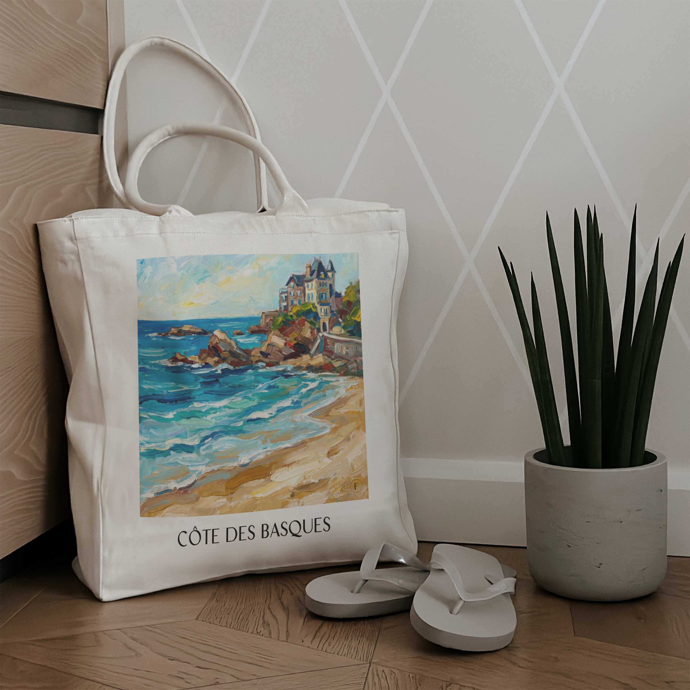côte-des-basques-biarritz-frankreich-einkaufstasche-oil-painting-oelgemaelde